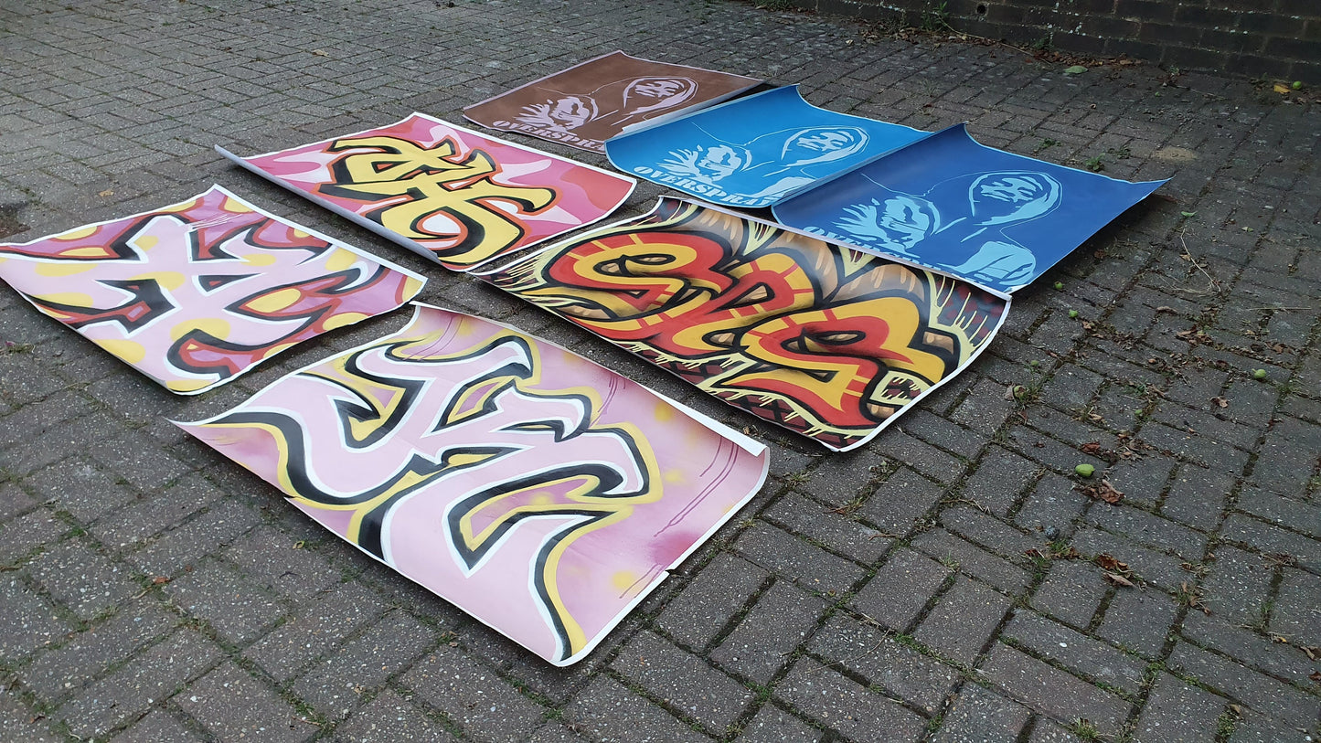 Collection of 7 Huge Modern Art Graffiti Prints Screen Print Hand Decorated Highlights Posters. Overspray