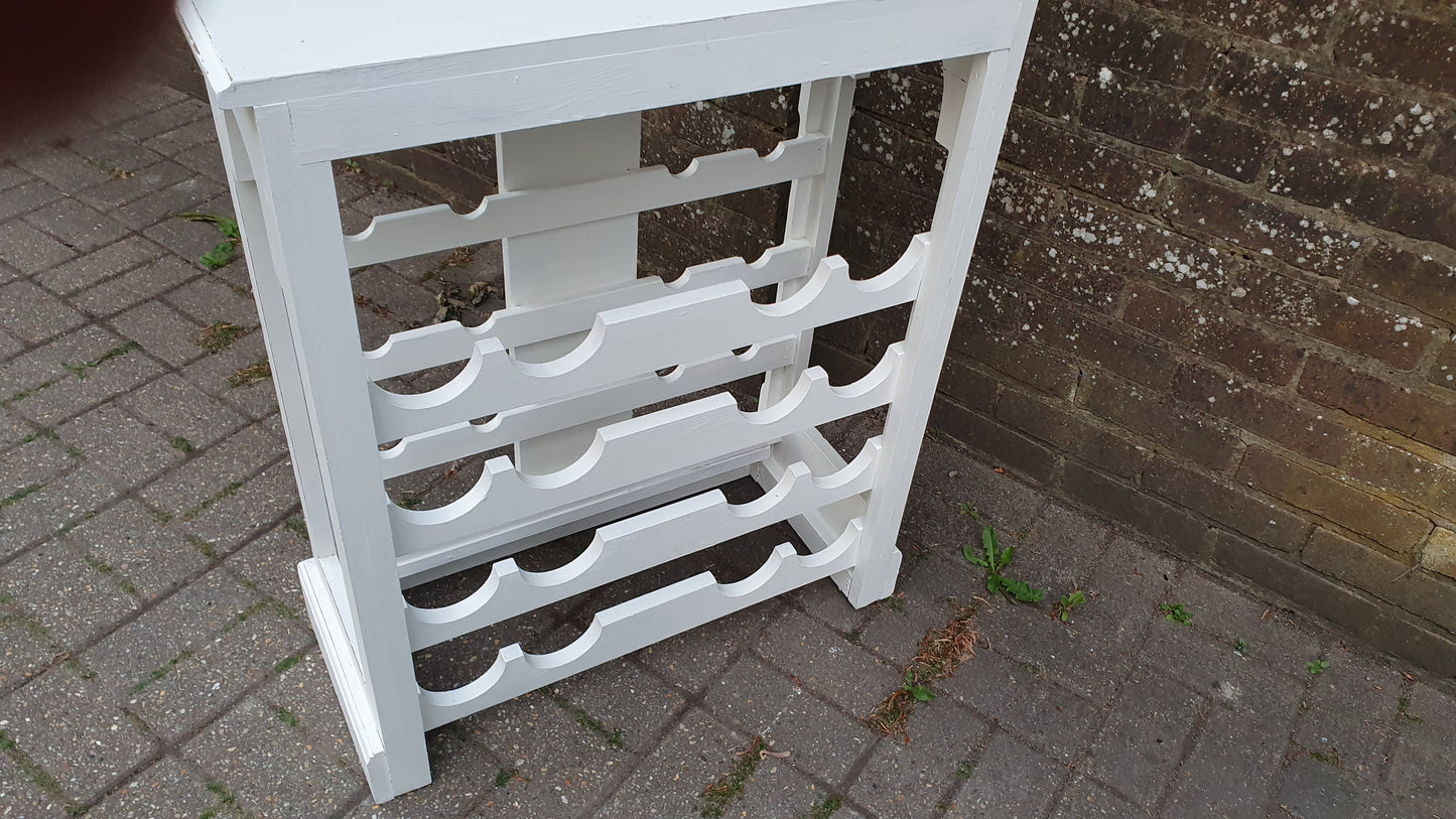 Superb Solid Pine Wine Rack Grape Motif Side Table in Farrow and Ball Wimborne White.