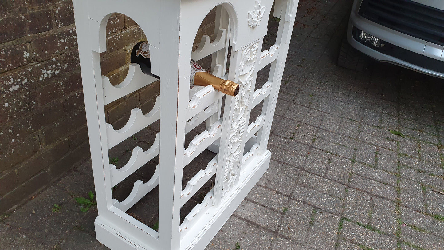 Superb Solid Pine Wine Rack Grape Motif Side Table in Farrow and Ball Wimborne White.