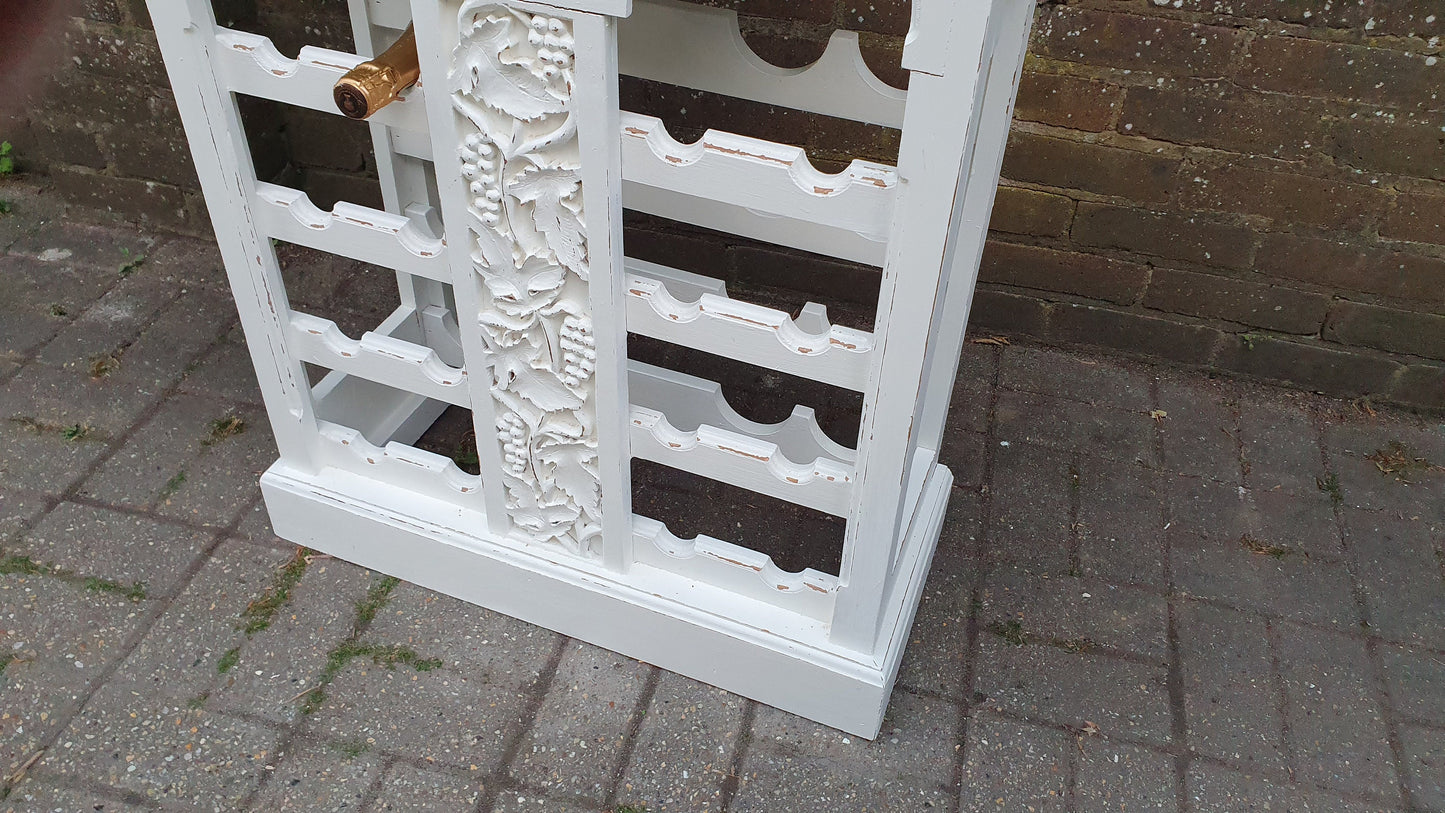 Superb Solid Pine Wine Rack Grape Motif Side Table in Farrow and Ball Wimborne White.