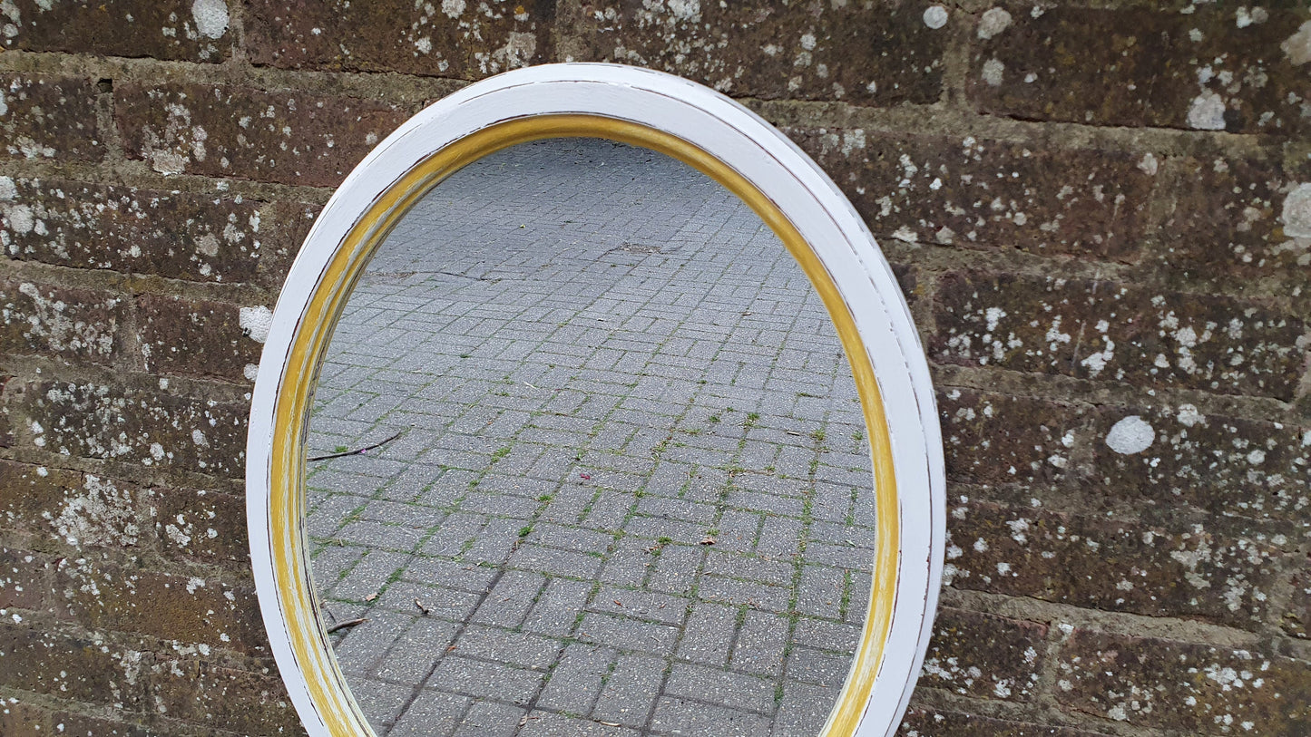 Vintage Oval Painted Mirror in Farrow and Ball and Gold Trim Hand Painted and Unique