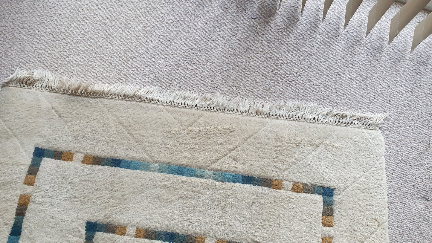 Large Thick Wool Heavy Quality Cream Decorated Rug ‘Imperial Jewel’