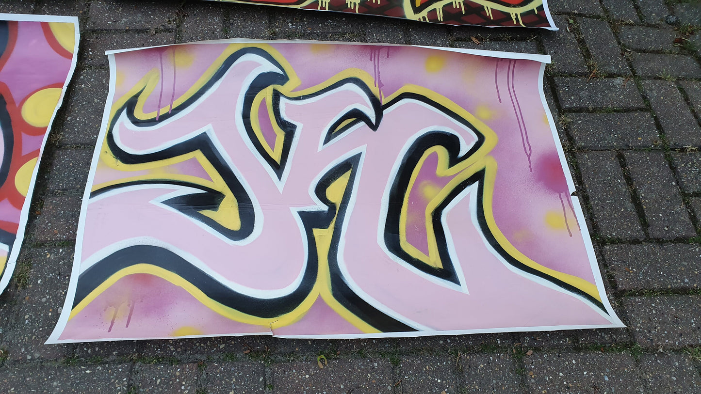 Collection of 7 Huge Modern Art Graffiti Prints Screen Print Hand Decorated Highlights Posters. Overspray
