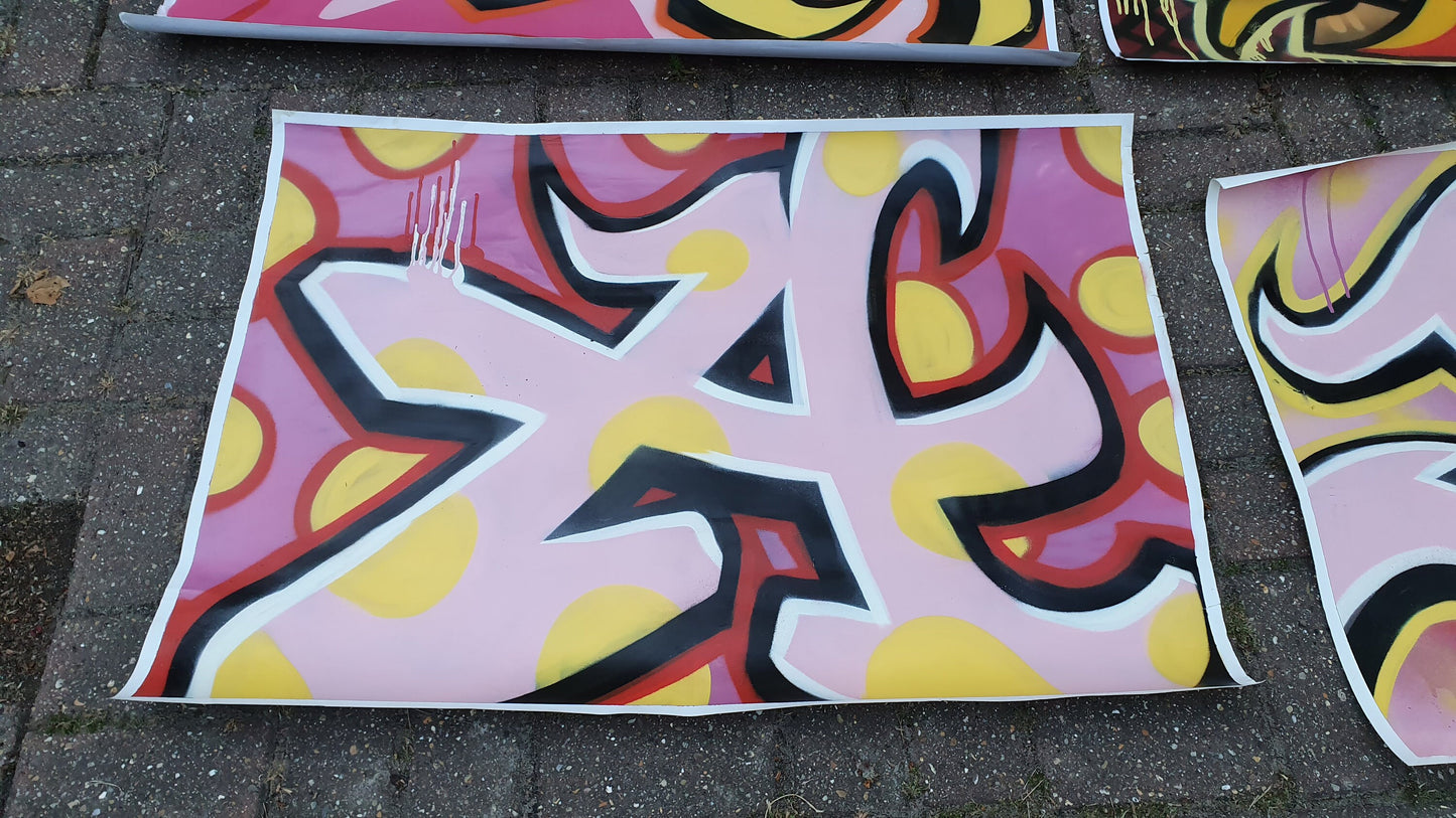 Collection of 7 Huge Modern Art Graffiti Prints Screen Print Hand Decorated Highlights Posters. Overspray