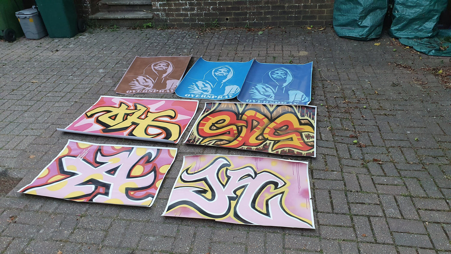 Collection of 7 Huge Modern Art Graffiti Prints Screen Print Hand Decorated Highlights Posters. Overspray