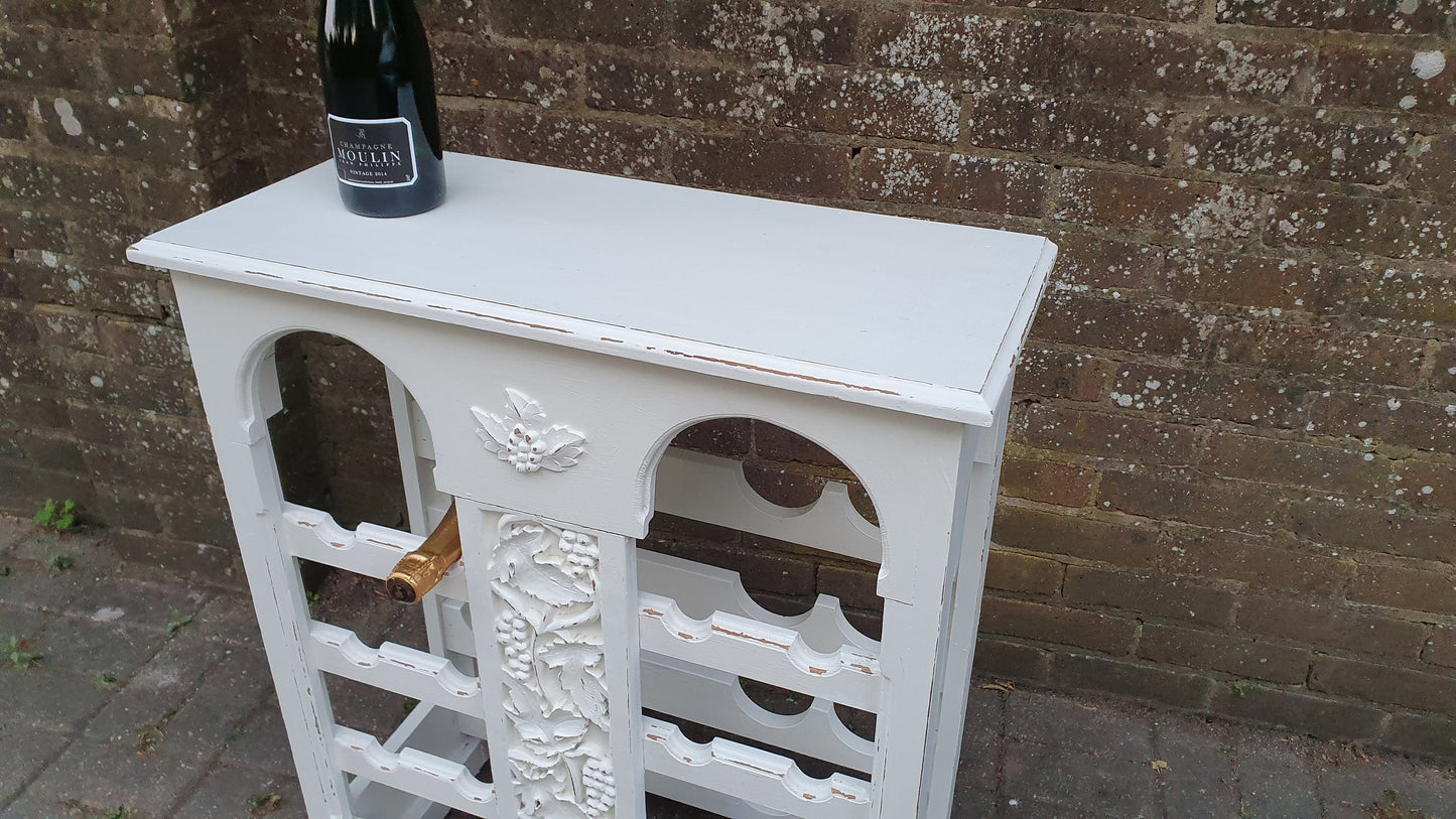 Superb Solid Pine Wine Rack Grape Motif Side Table in Farrow and Ball Wimborne White.