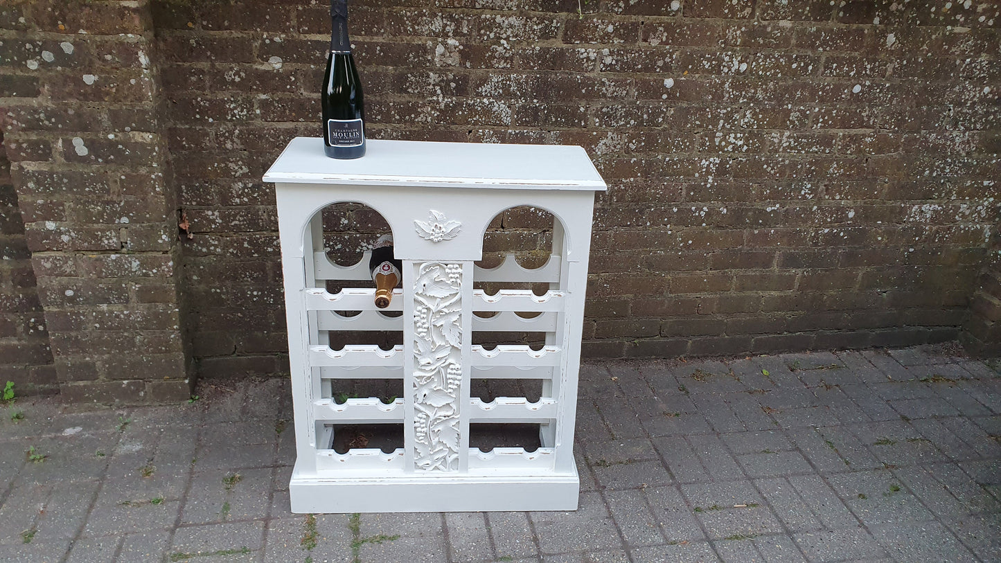 Superb Solid Pine Wine Rack Grape Motif Side Table in Farrow and Ball Wimborne White.
