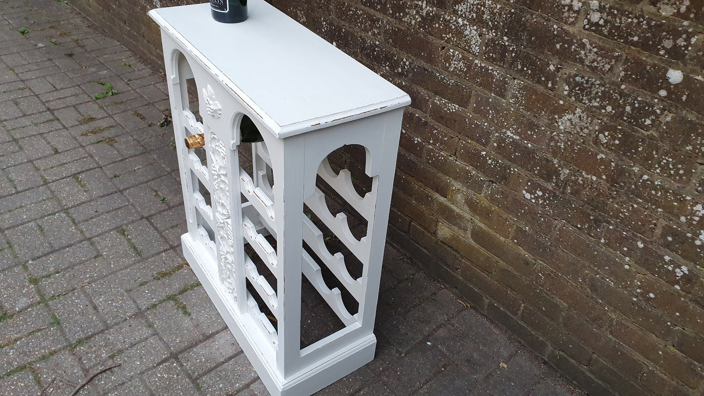 Superb Solid Pine Wine Rack Grape Motif Side Table in Farrow and Ball Wimborne White.