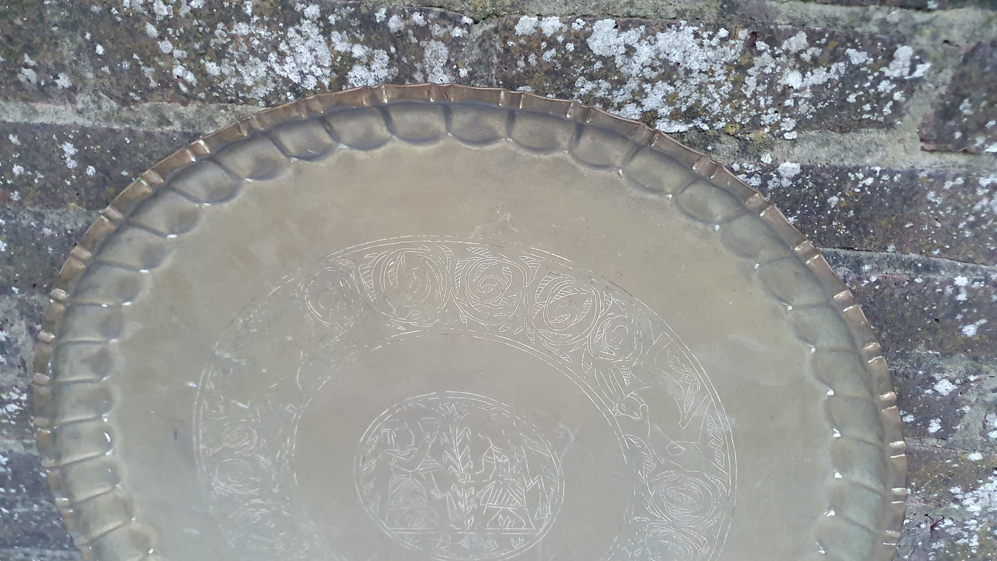 Huge Vintage Brass Charger Far Middle East Platter Charger Benares Table Huge Decorative Brass Tray 57 cm Diameter