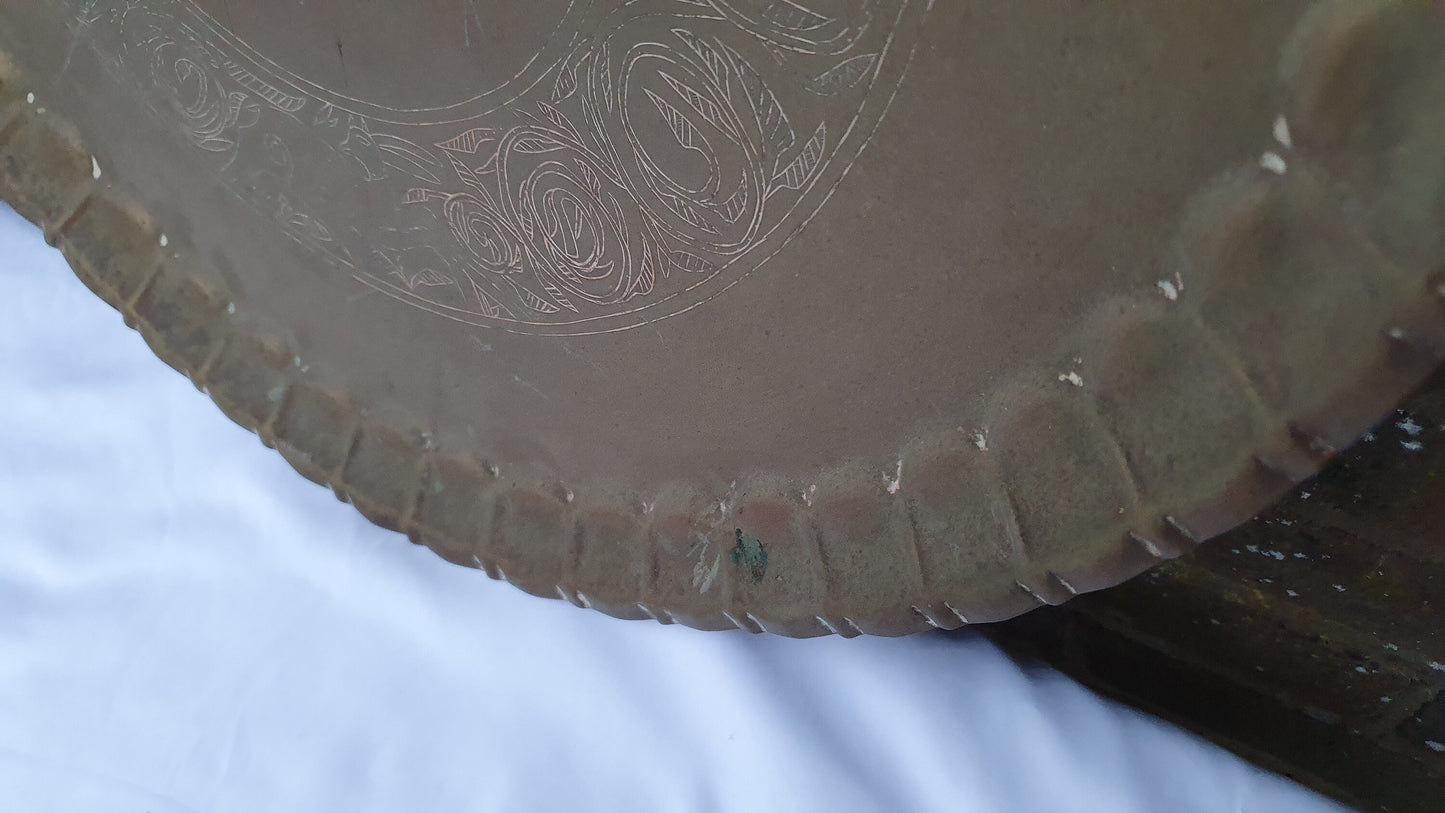 Huge Vintage Brass Charger Far Middle East Platter Charger Benares Table Huge Decorative Brass Tray 57 cm Diameter