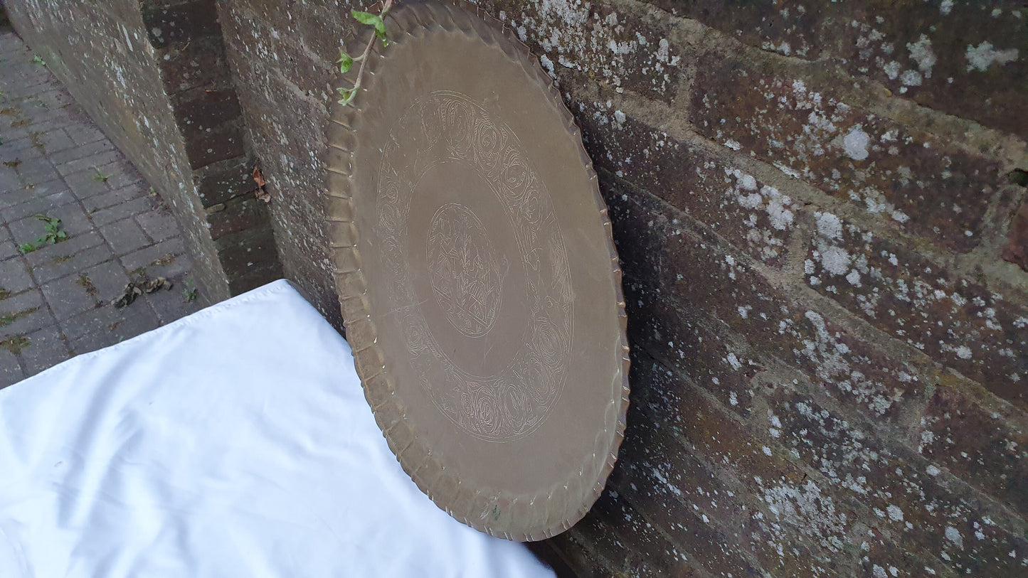 Huge Vintage Brass Charger Far Middle East Platter Charger Benares Table Huge Decorative Brass Tray 57 cm Diameter