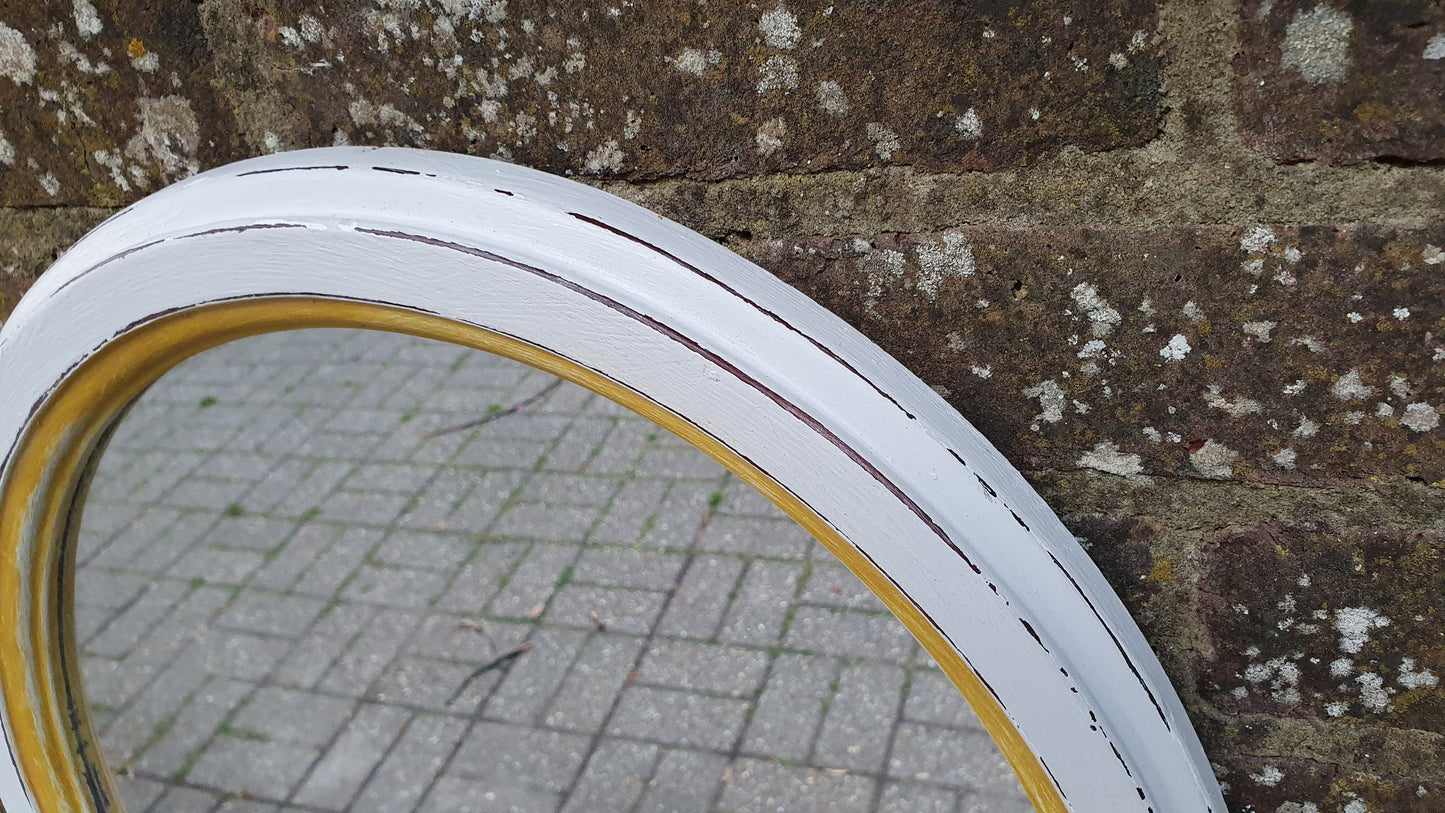 Vintage Oval Painted Mirror in Farrow and Ball and Gold Trim Hand Painted and Unique