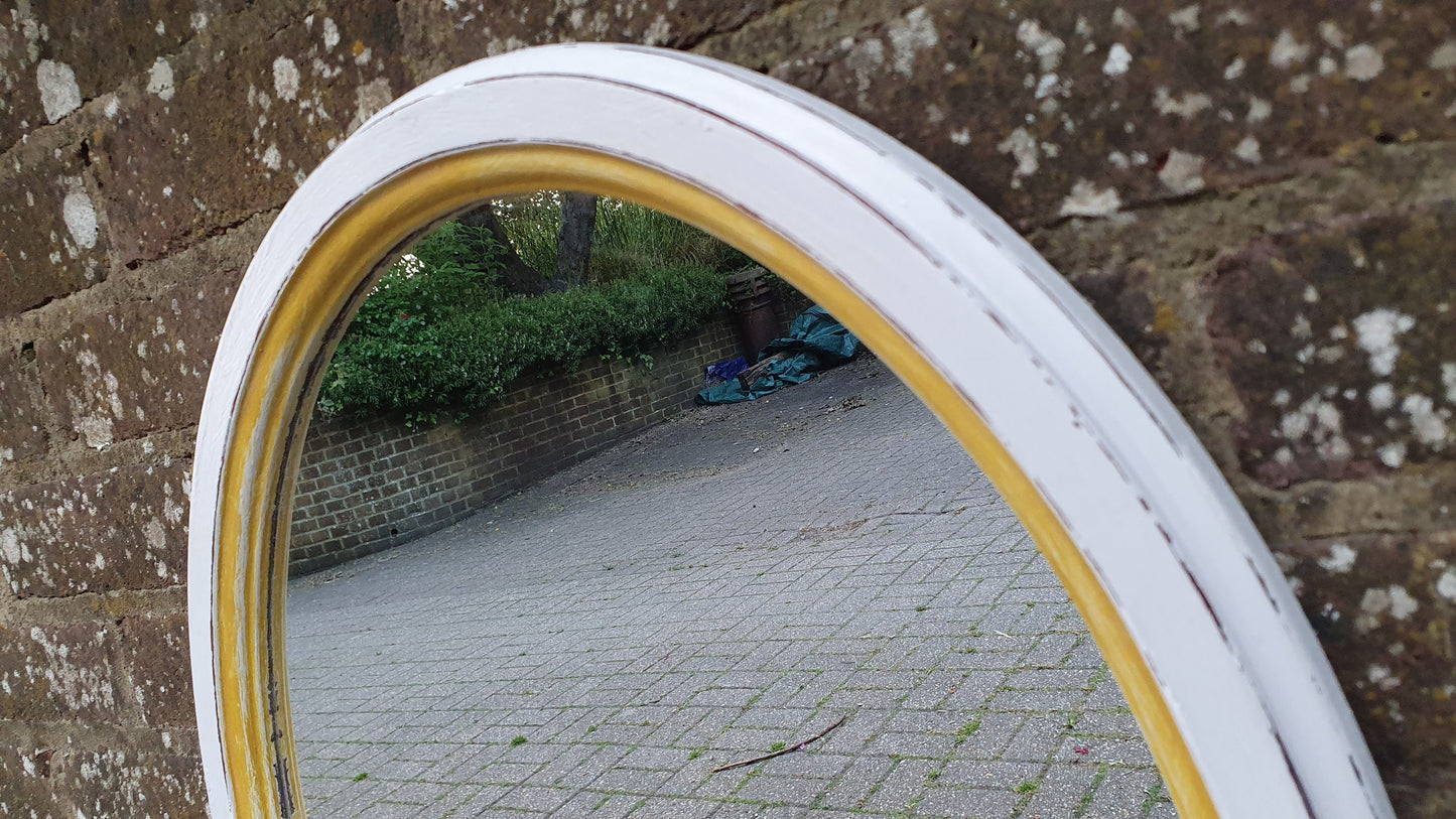 Vintage Oval Painted Mirror in Farrow and Ball and Gold Trim Hand Painted and Unique