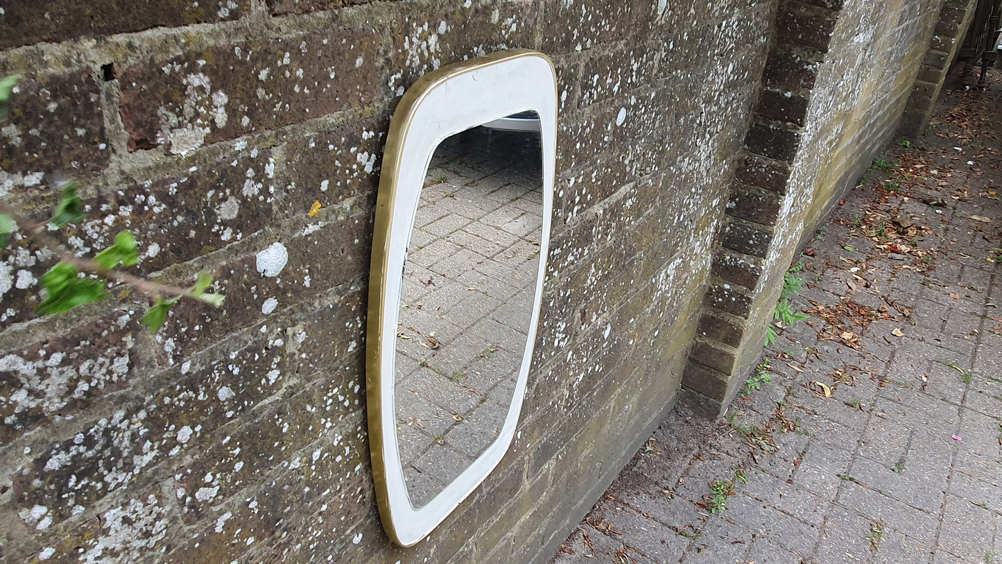 Vintage Retro Shaped Painted White and Gold Side Wall Mirror