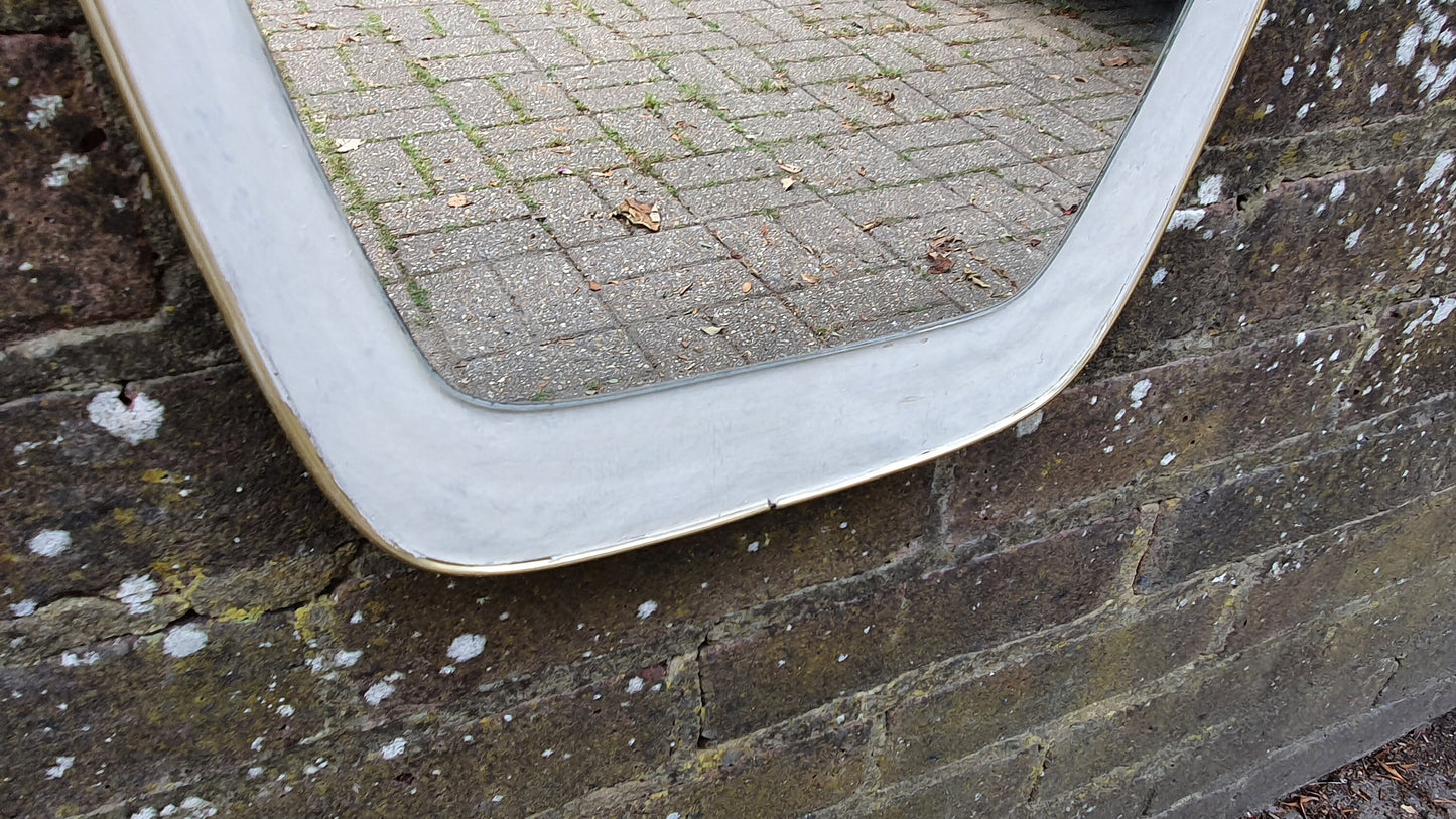 Vintage Retro Shaped Painted White and Gold Side Wall Mirror