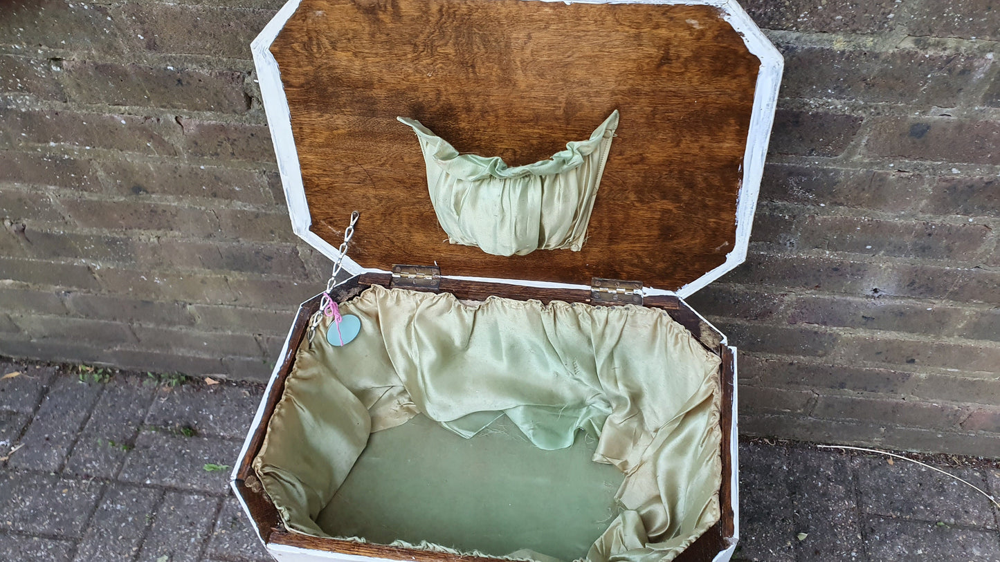 Vintage Painted Oak Work Box Occasional Table Storage Sewing