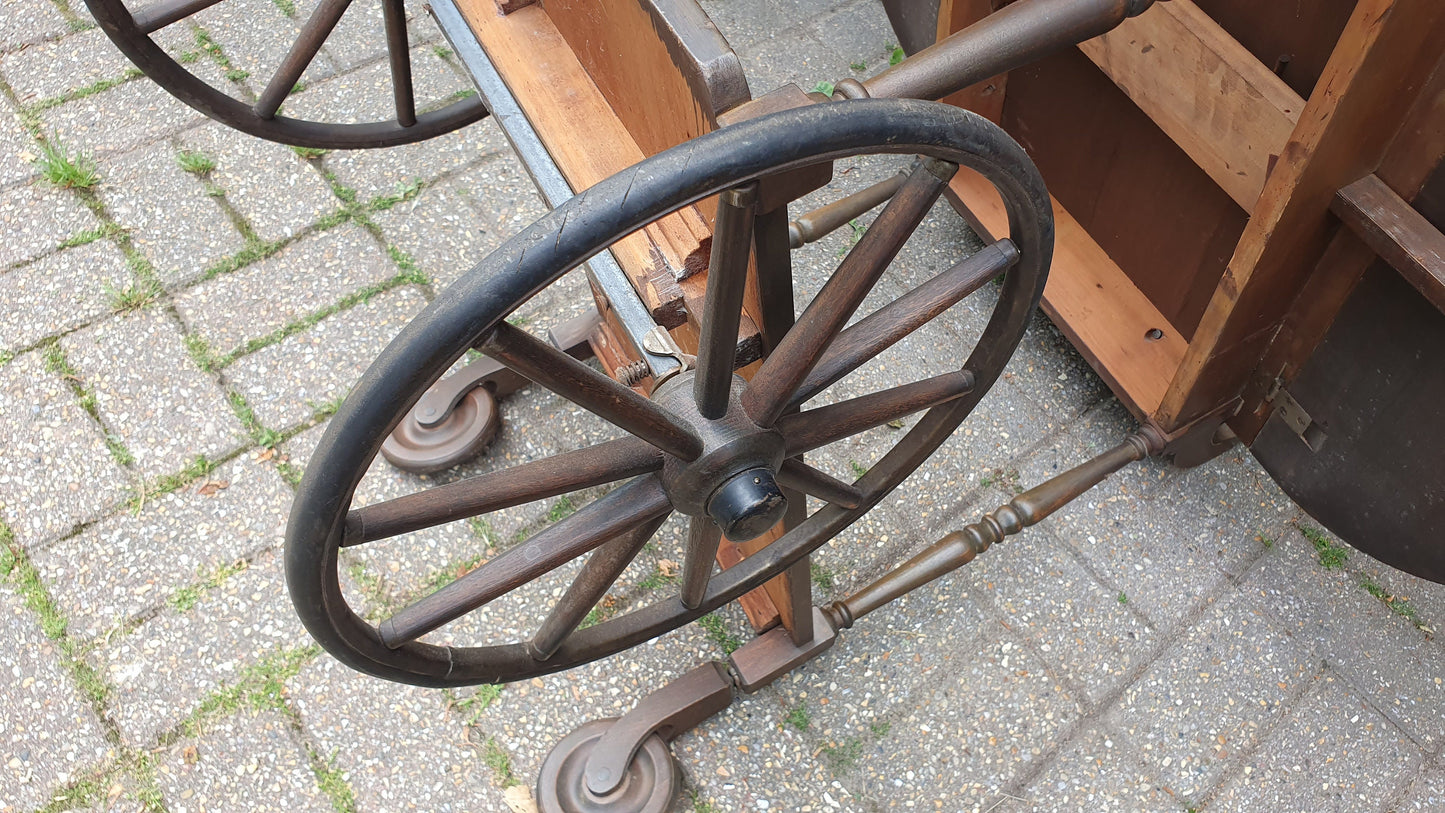 Solid Wood Classic Big Wheel Penny Farthing Drinks Trolley Vintage 1920’s Lift-off Tray Drop Leaf