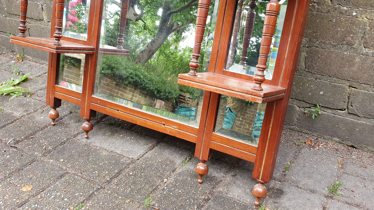 Superb Vintage Victorian Over Mantel Mahogany Mirror 7 Separate Mirrors