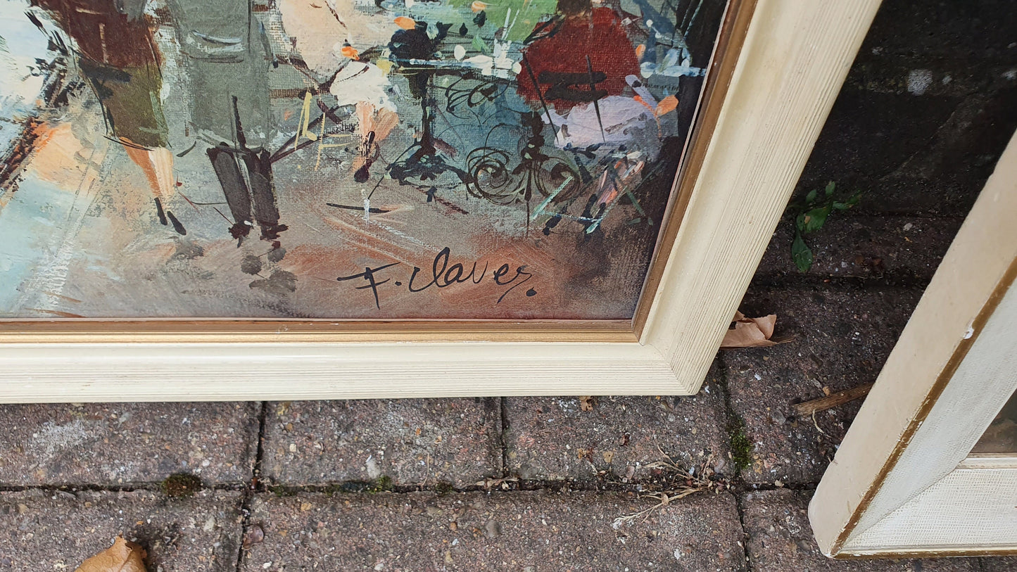 Pair of Large Vintage Retro French Prints Paris Townscape. Francois Claver 60 x 50 cm