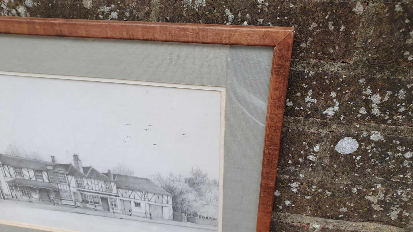 Large Amazing Original Pencil Drawing Sketch Ye Olde Whyte Lyon Locksbottom Orpington Farnborough JRF Ithier English Pub 1993 54 x 43 cm