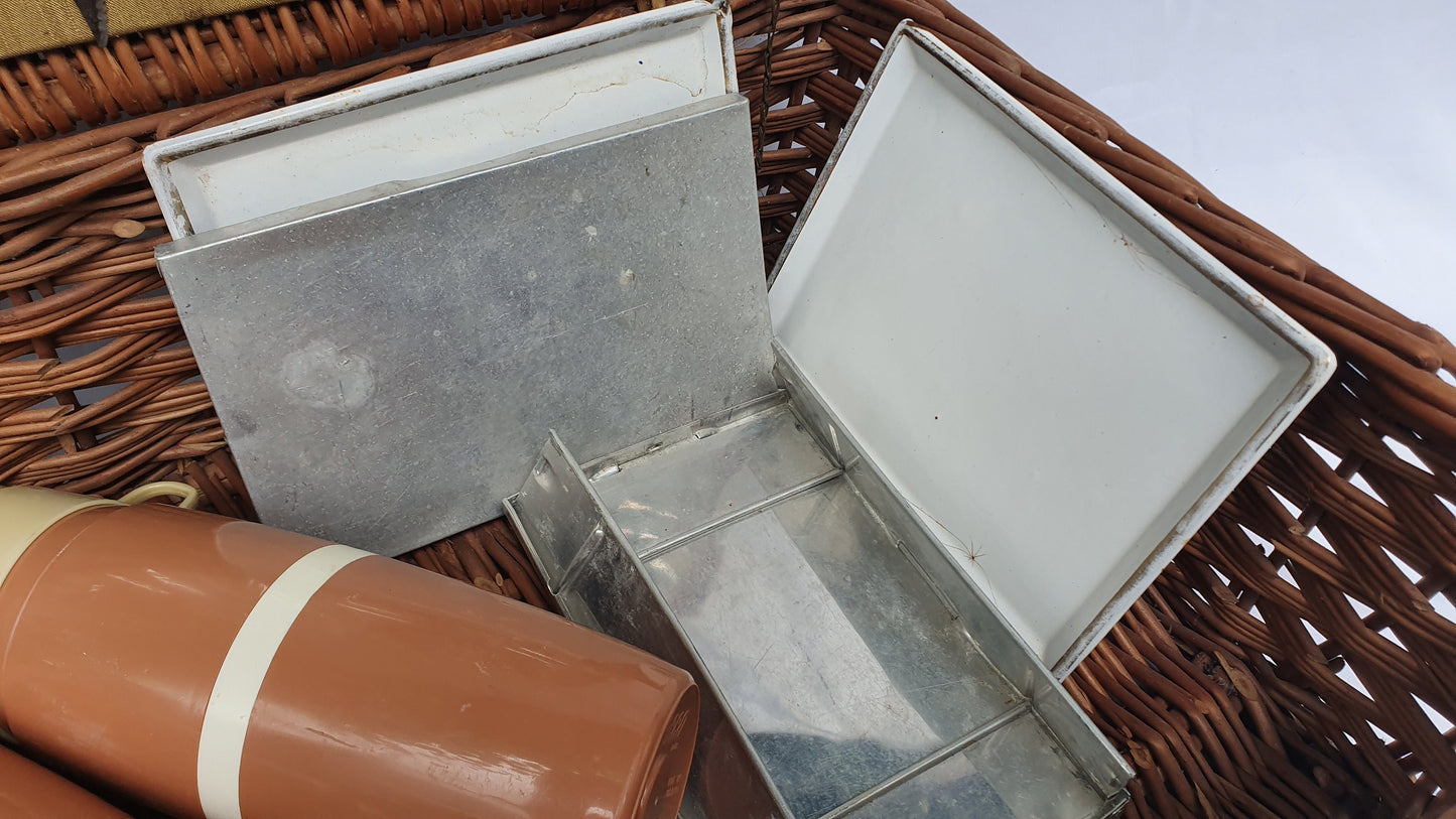Vintage Large Picnic Basket and Contents Tupperware Mid 20th Century TV Theatre Display Prop
