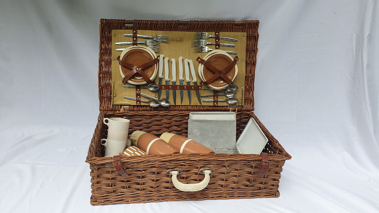 Vintage Large Picnic Basket and Contents Tupperware Mid 20th Century TV Theatre Display Prop