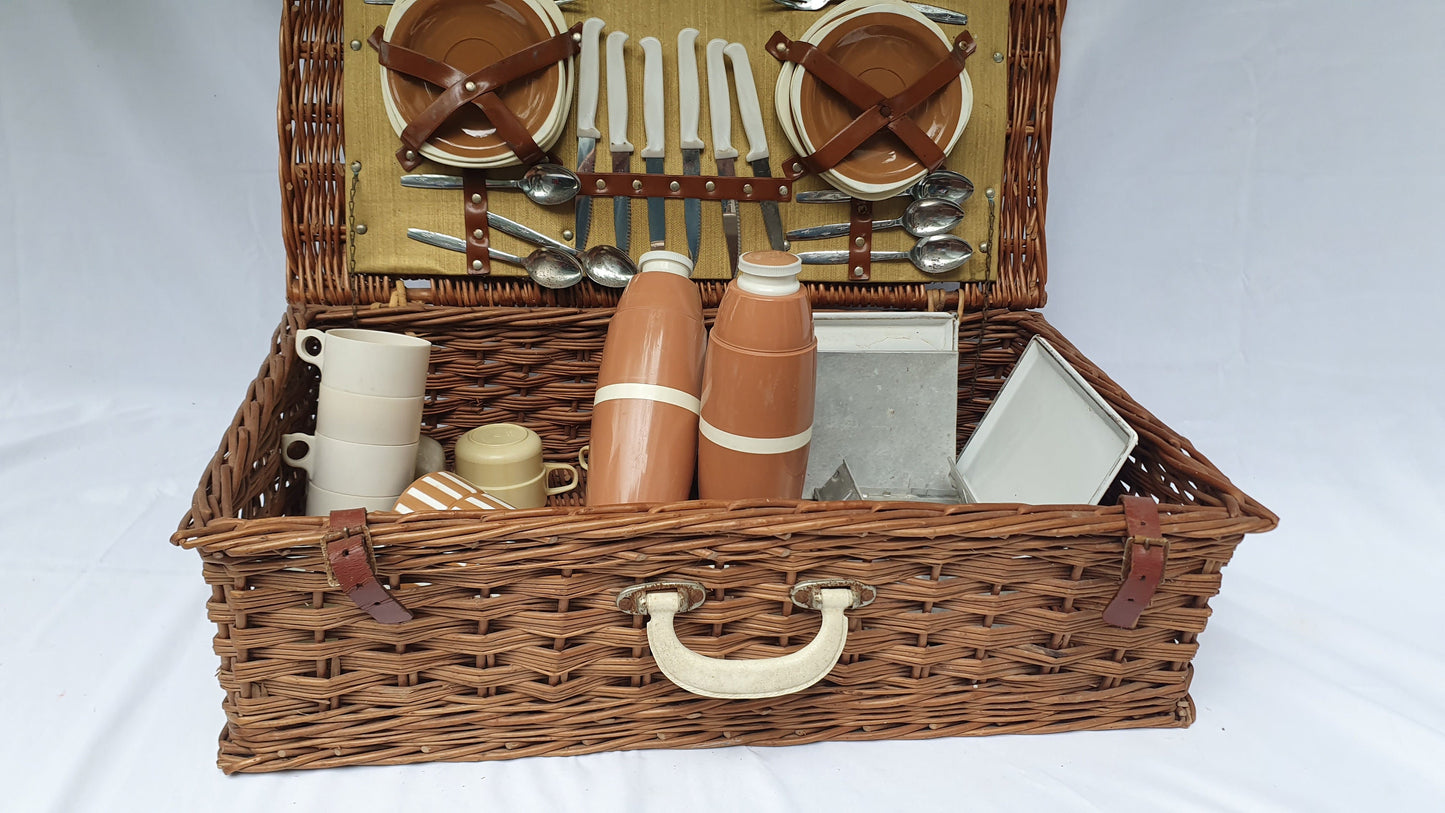 Vintage Large Picnic Basket and Contents Tupperware Mid 20th Century TV Theatre Display Prop
