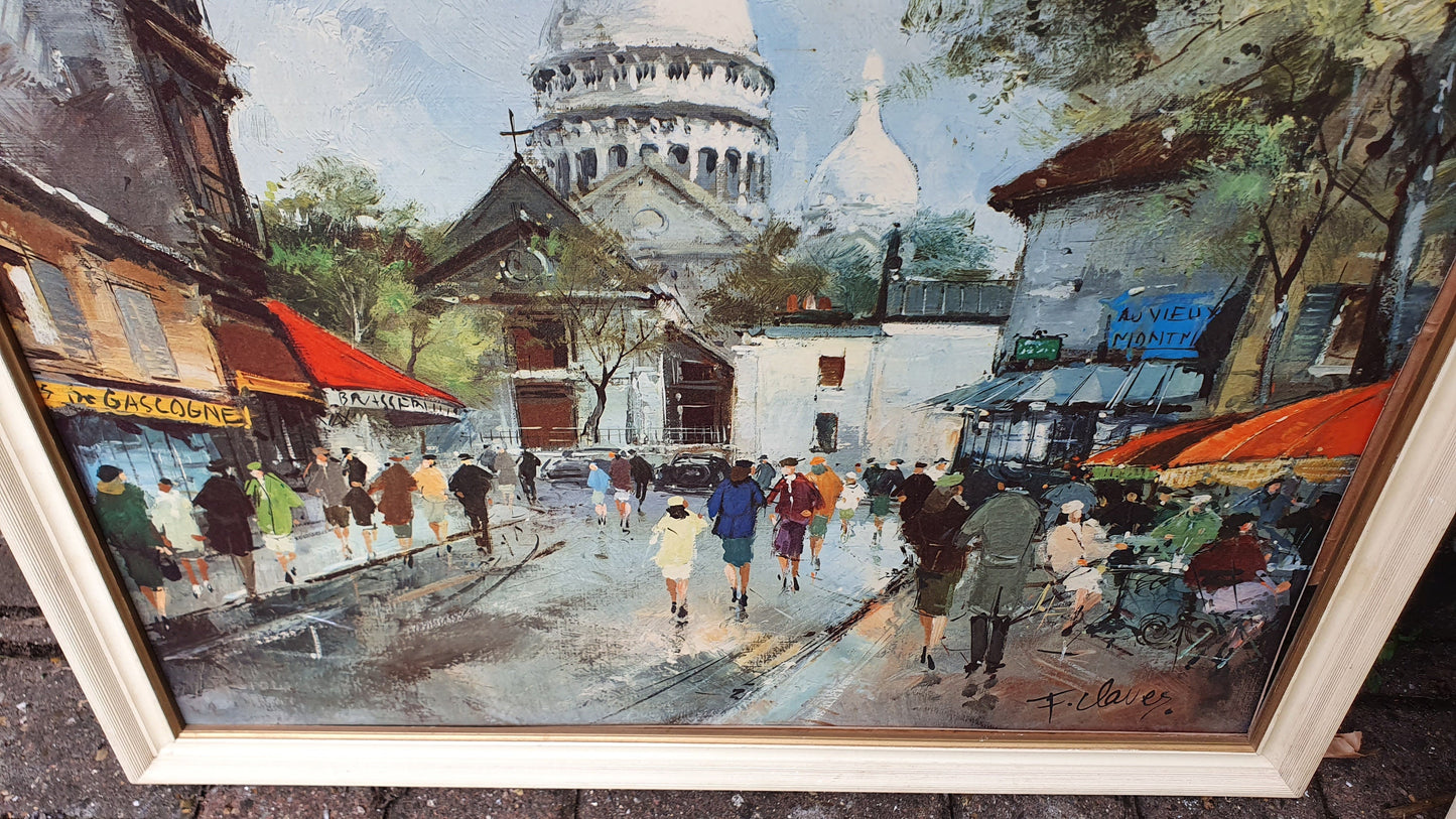 Pair of Large Vintage Retro French Prints Paris Townscape. Francois Claver 60 x 50 cm