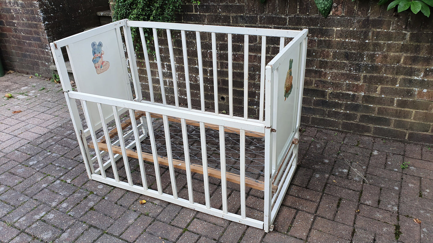 Vintage Mid-20th Century Painted Cot Drop Down Side Shop Display Film Theater Prop