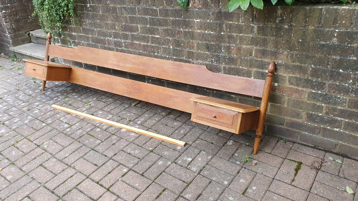 Superb Vintage Retro ‘Stag’ Bed Head and Bedside Tables in One ‘Continental Headboard’ 4ft6 Double Bed.
