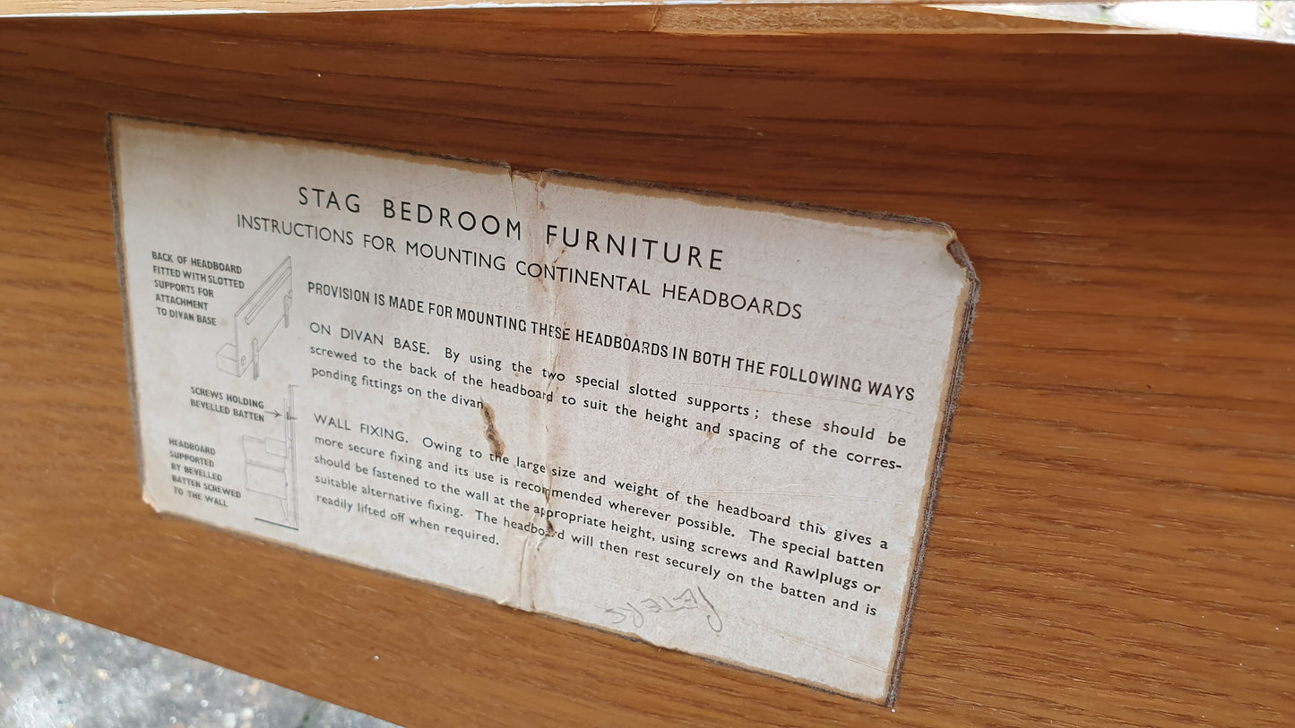 Superb Vintage Retro ‘Stag’ Bed Head and Bedside Tables in One ‘Continental Headboard’ 4ft6 Double Bed.