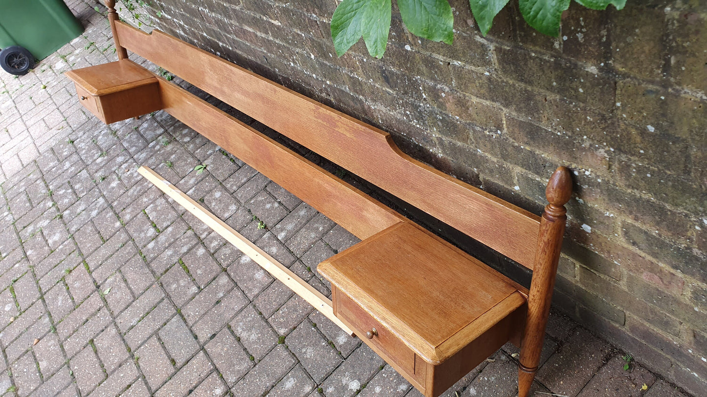 Superb Vintage Retro ‘Stag’ Bed Head and Bedside Tables in One ‘Continental Headboard’ 4ft6 Double Bed.
