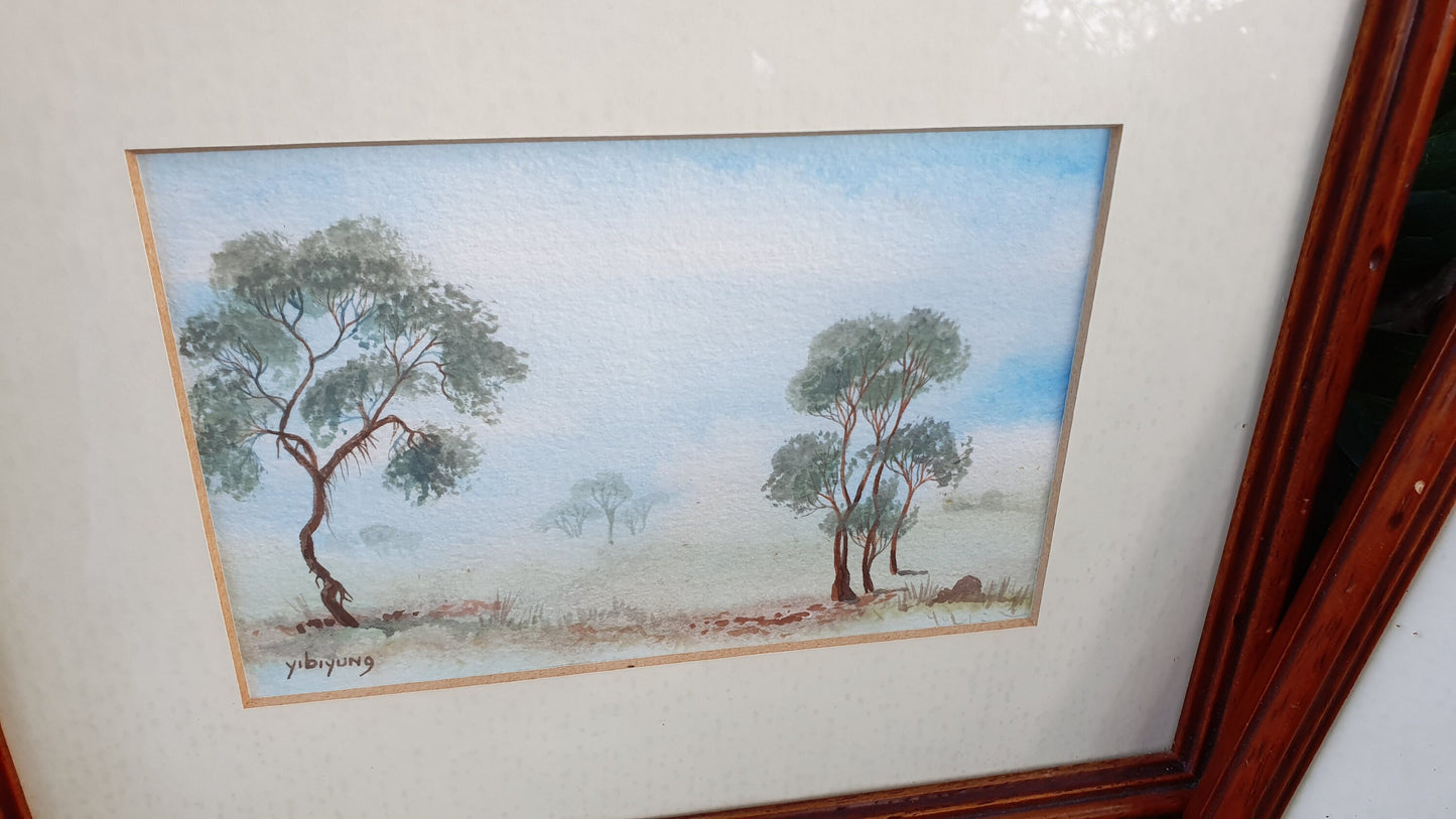 Pair of Australian Original Landscape Watercolours - Yibiyung Roma Winmar Aboriginal Art Collectible