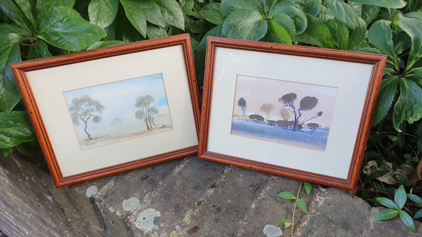 Pair of Australian Original Landscape Watercolours - Yibiyung Roma Winmar Aboriginal Art Collectible