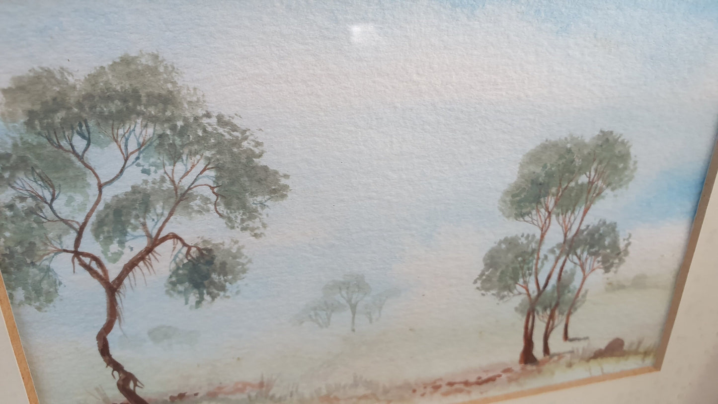 Pair of Australian Original Landscape Watercolours - Yibiyung Roma Winmar Aboriginal Art Collectible