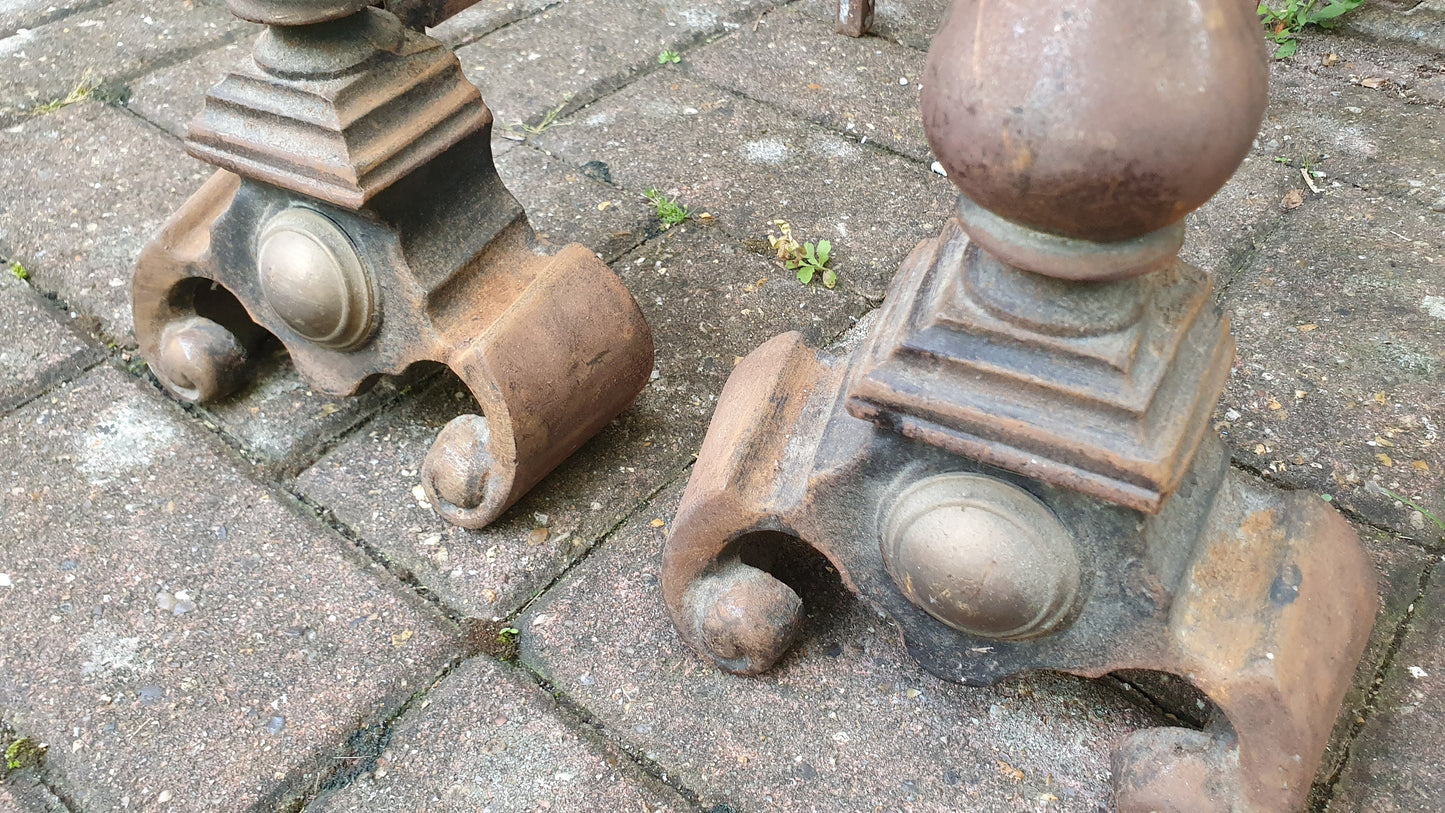 Pair of Vintage Iron and Brass Fire Dogs Fireplace Fire Basket