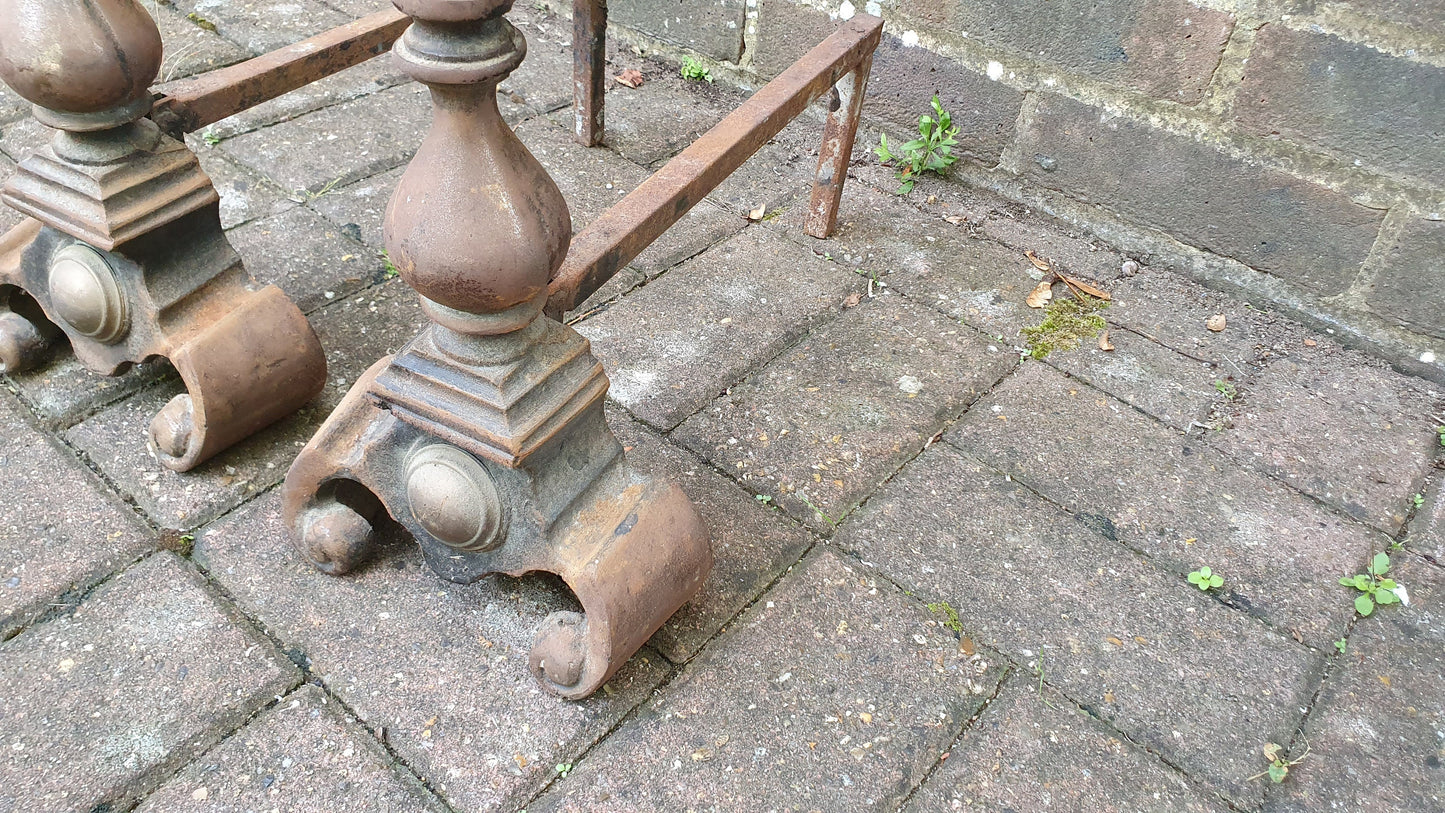 Pair of Vintage Iron and Brass Fire Dogs Fireplace Fire Basket