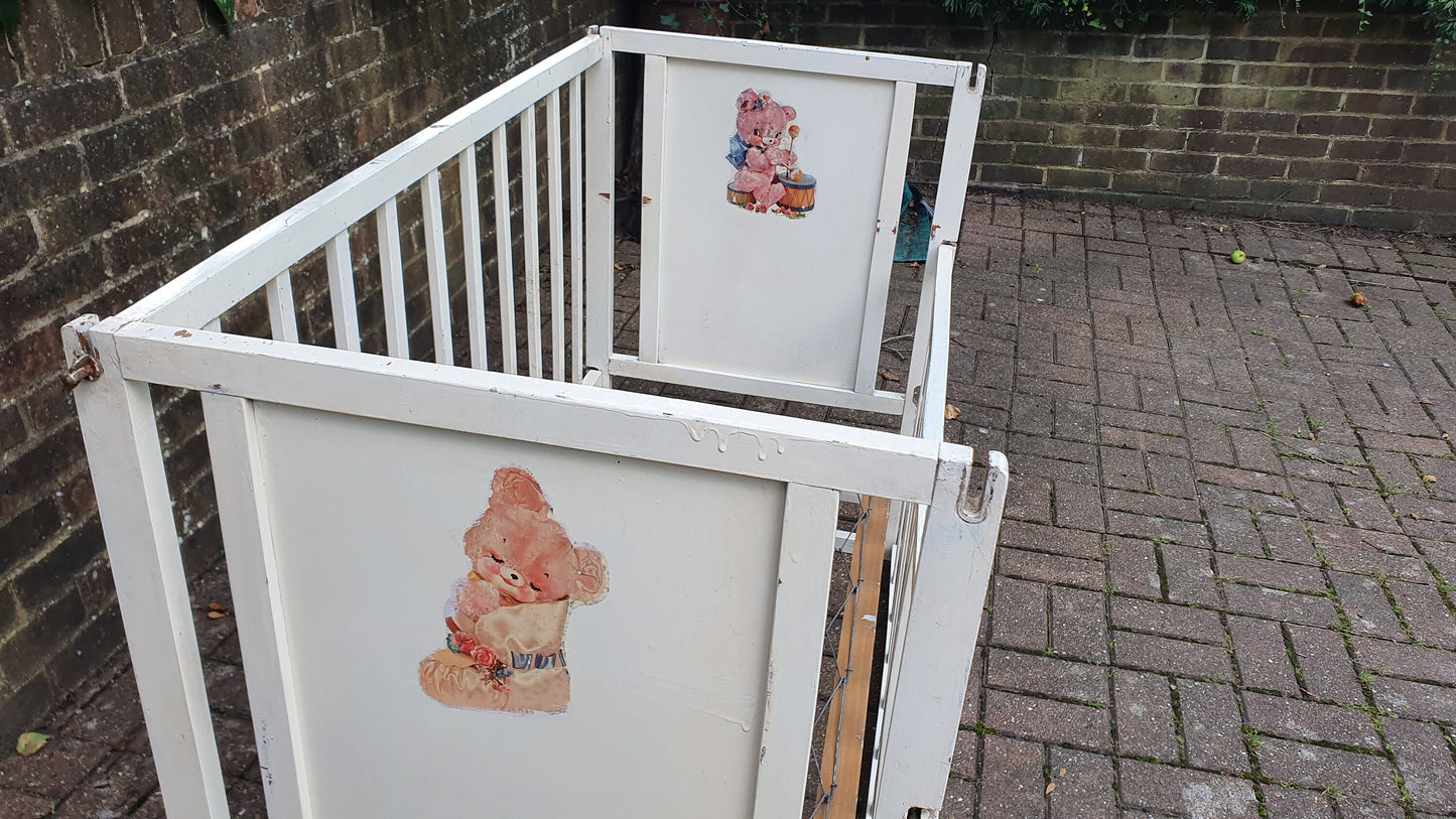 Vintage Mid-20th Century Painted Cot Drop Down Side Shop Display Film Theater Prop