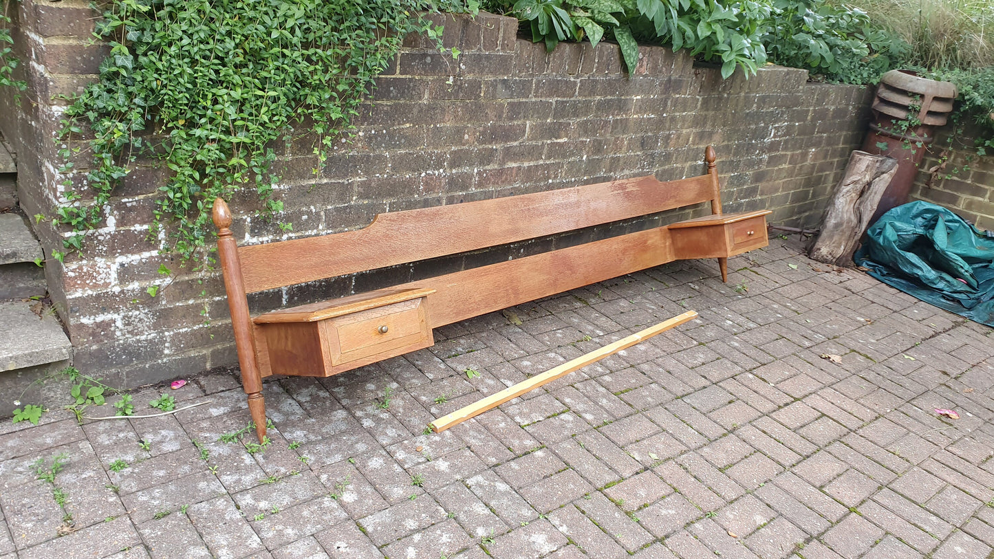Superb Vintage Retro ‘Stag’ Bed Head and Bedside Tables in One ‘Continental Headboard’ 4ft6 Double Bed.