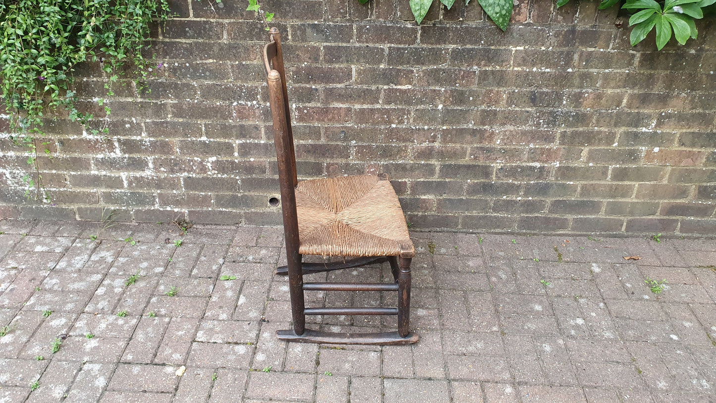Vintage Rush Seated Wooden and Rocking Chair Elm