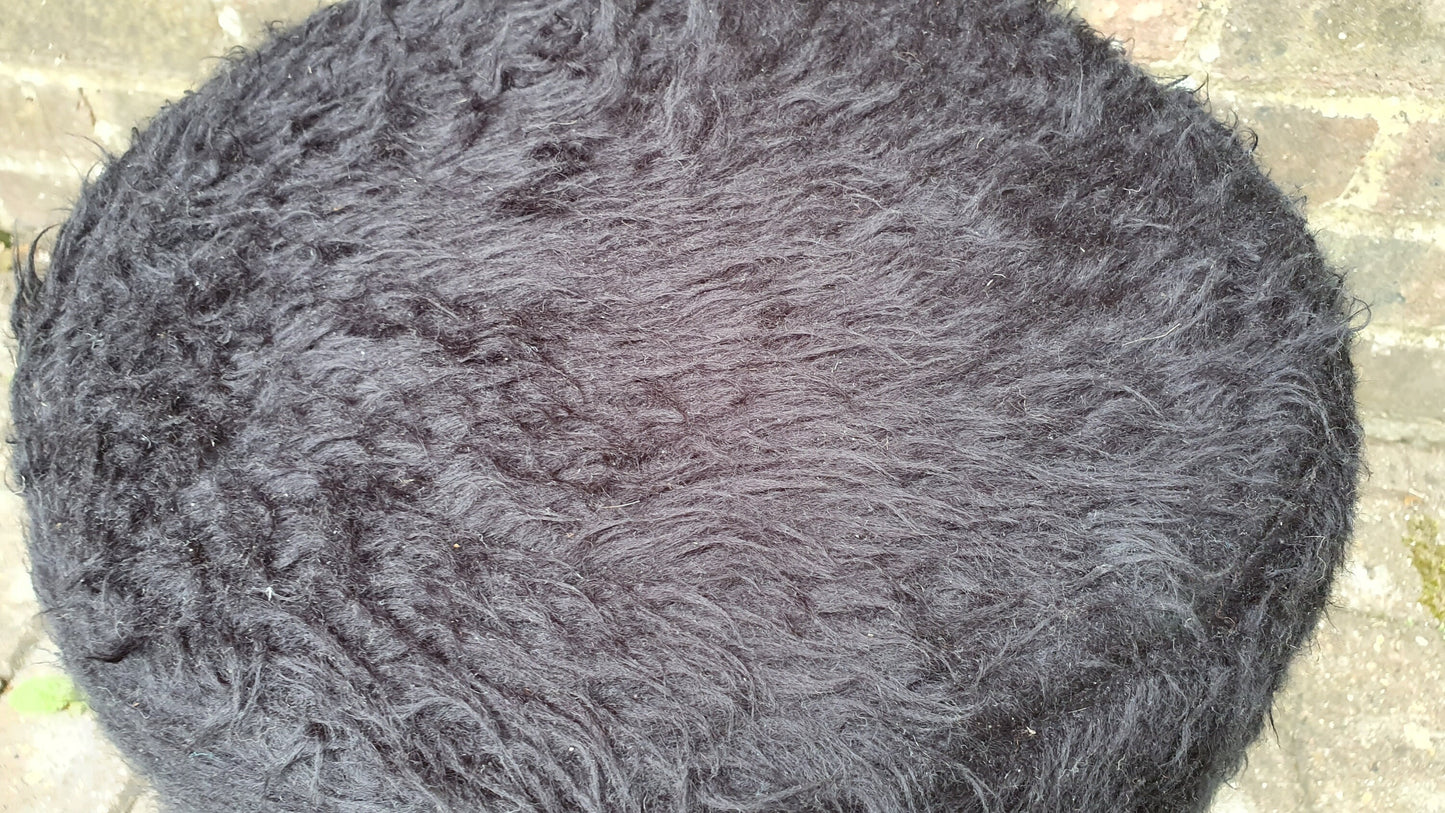 Quirky Fuzzy Furry Vintage Retro Stool Atomic Legs Black Furry Upholstery.