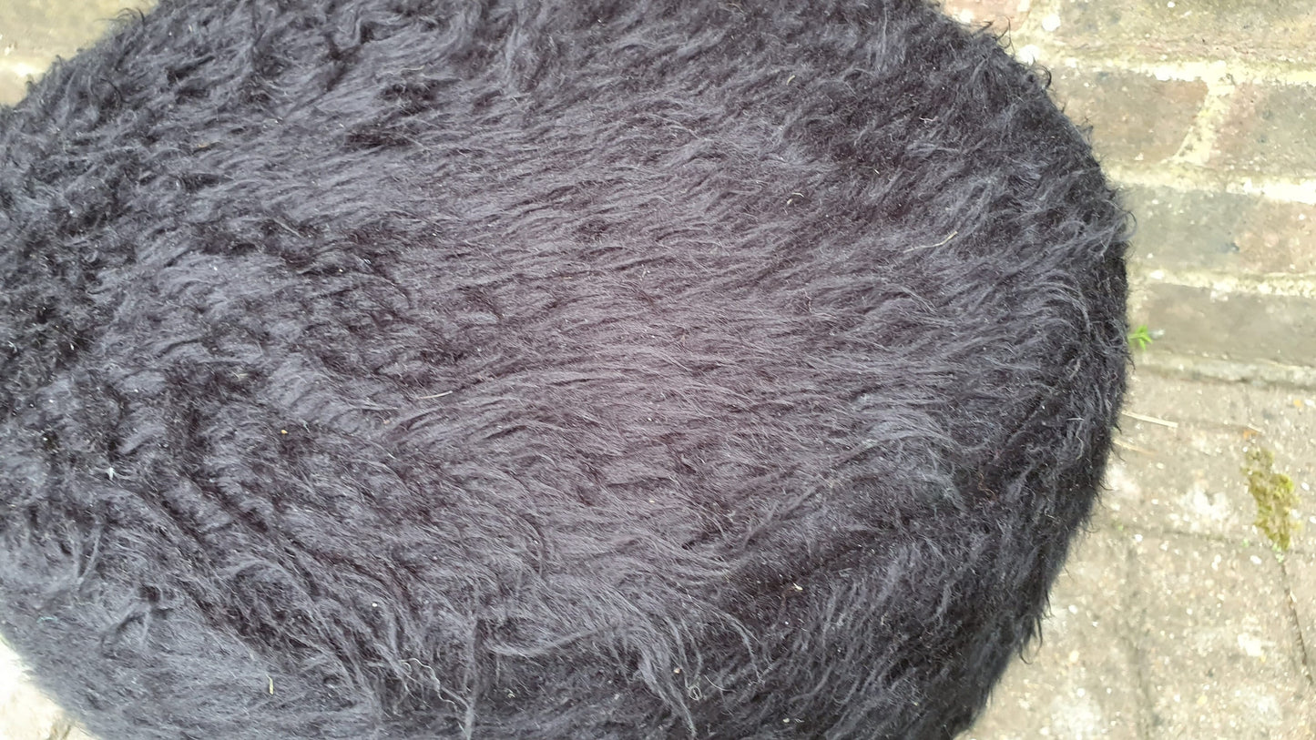 Quirky Fuzzy Furry Vintage Retro Stool Atomic Legs Black Furry Upholstery.