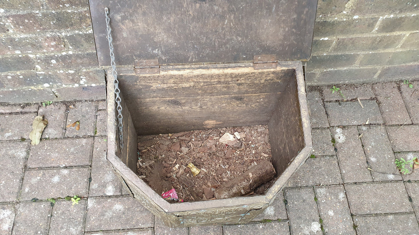 Large Galleon Vintage Brass Log Box Kindling