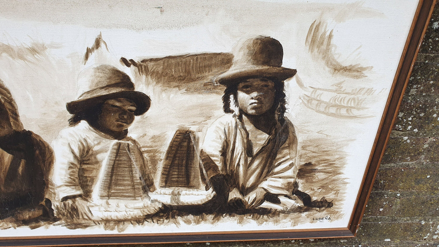 Magnificent original artwork by Ludena - Peruvian South American children's portrait. Acrylic or Watercolour