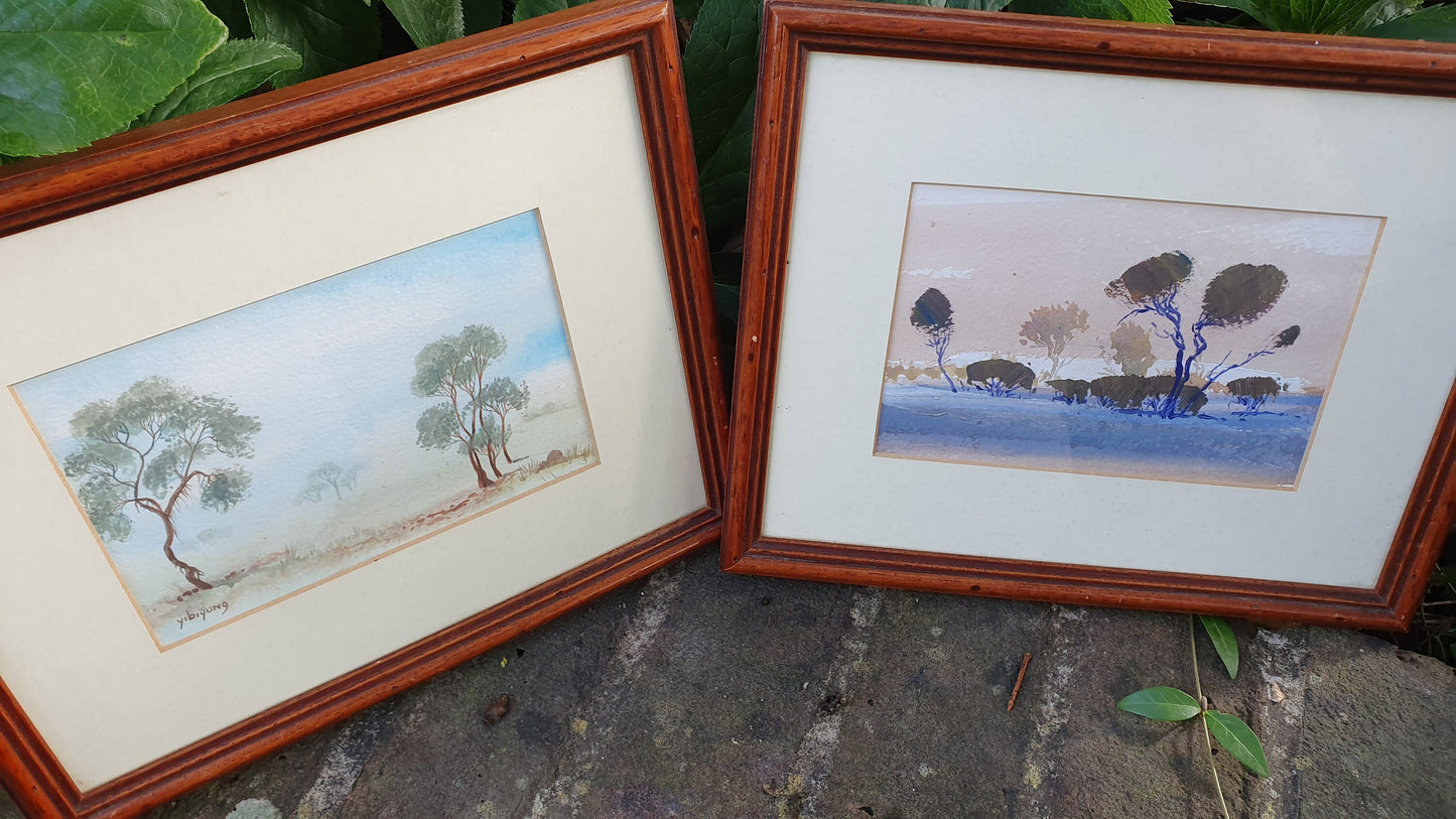 Pair of Australian Original Landscape Watercolours - Yibiyung Roma Winmar Aboriginal Art Collectible