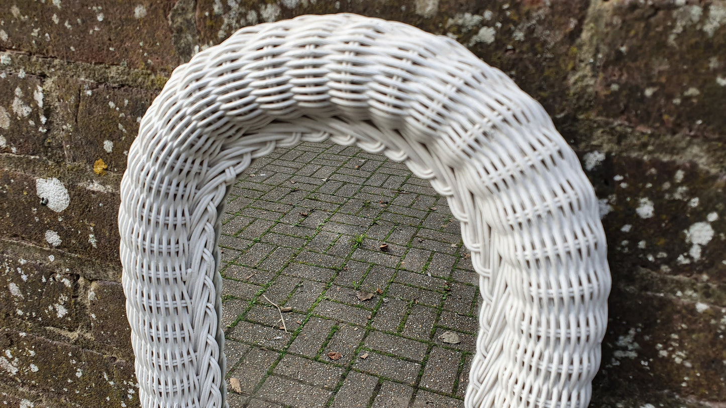 Arch Vintage Painted Wicker Wall Mirror in Farrow and Ball Wimborne White