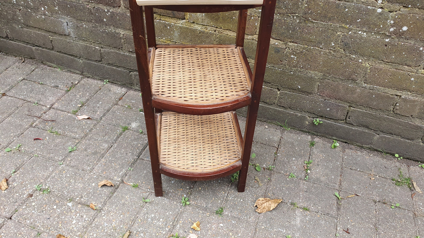 Vintage Mahogany and Rattan Thin Shelves Storage
