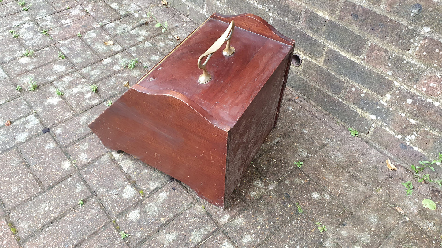 Vintage Mahogany Coal Box Bucket Scuttle Fireplace Storage Kindling