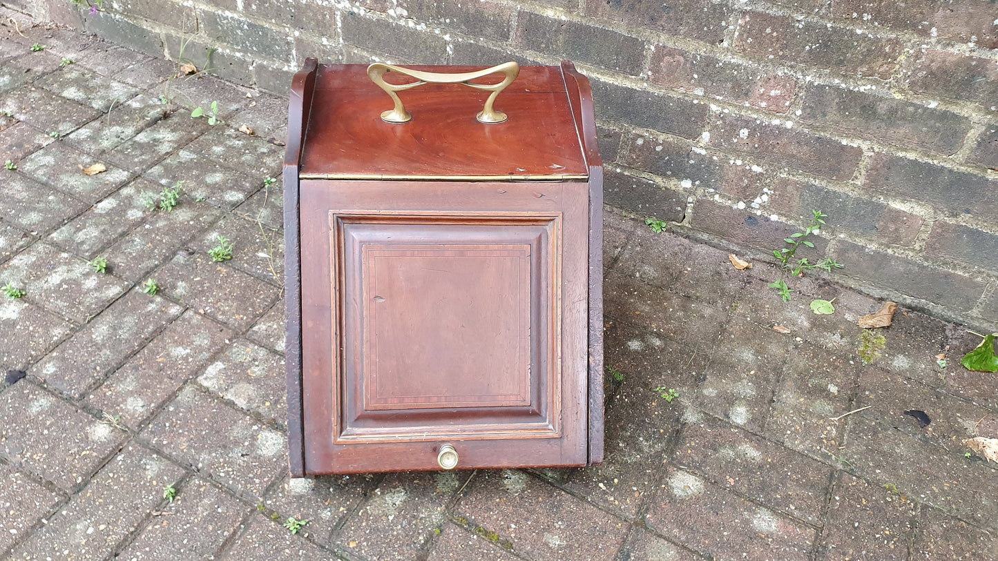 Vintage Mahogany Coal Box Bucket Scuttle Fireplace Storage Kindling