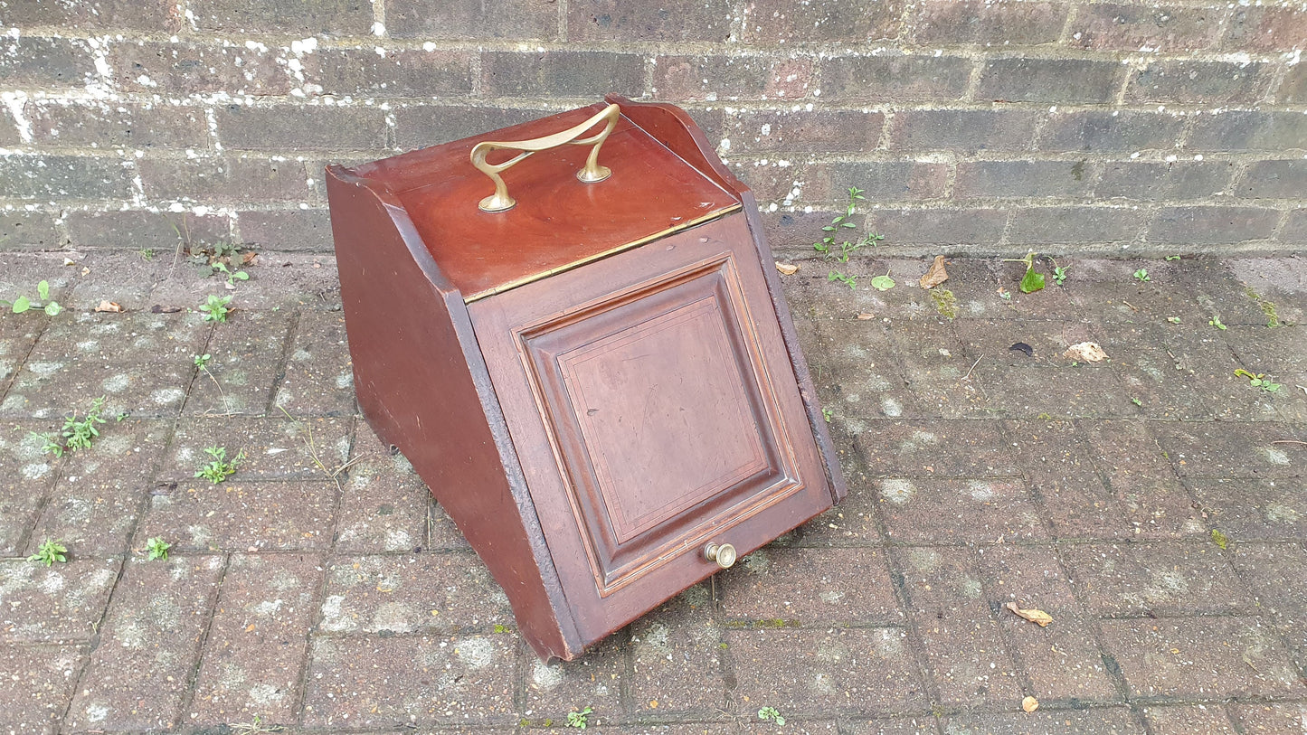 Vintage Mahogany Coal Box Bucket Scuttle Fireplace Storage Kindling